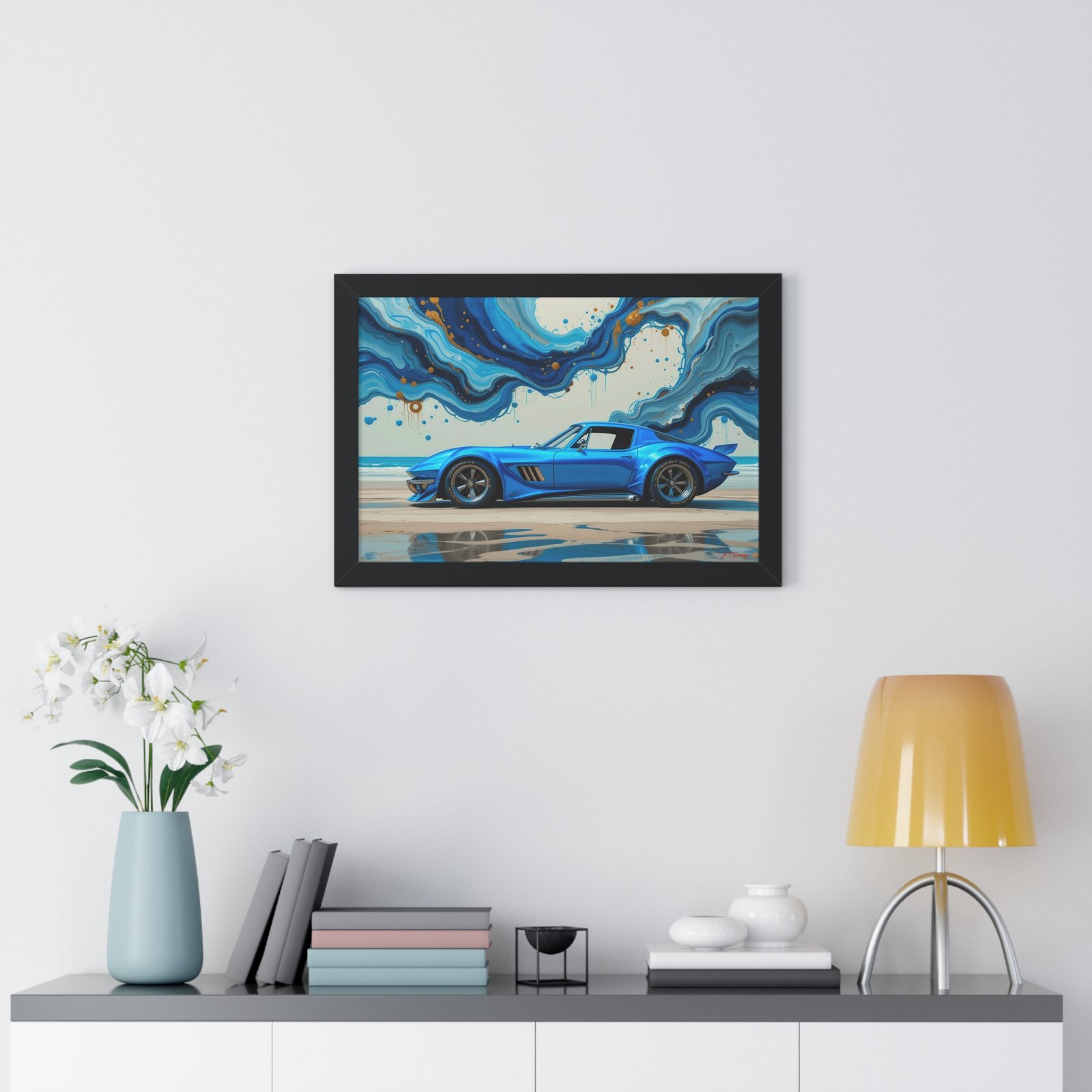 Retro-Futuristic Corvette Wall Art Framed Print with 3D Textured Oil Paint Style Background | Studio Edition Collector’s Artwork - Image 5