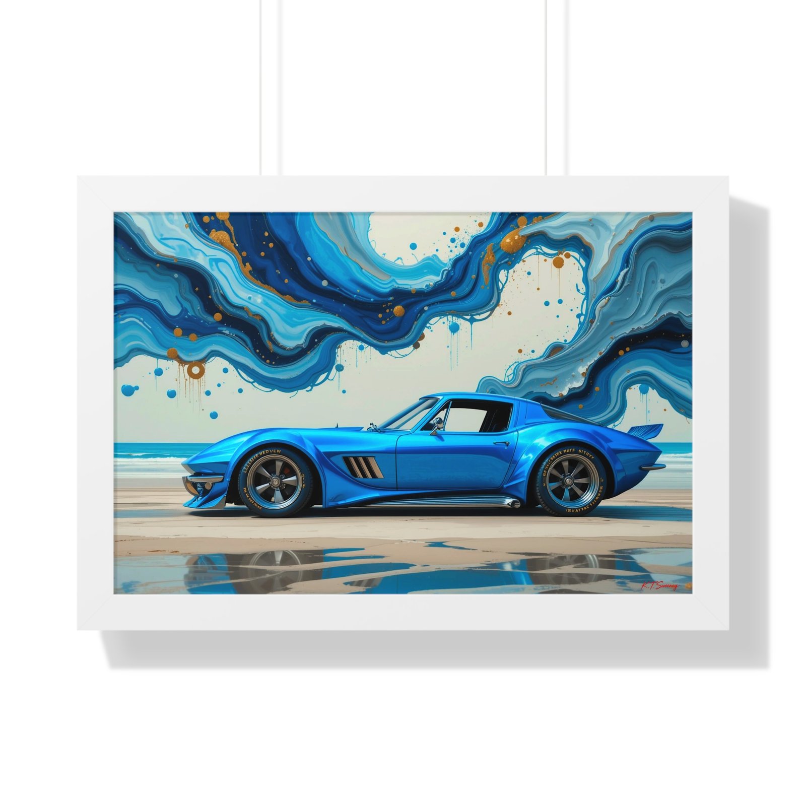 Retro-Futuristic Corvette Wall Art Framed Print with 3D Textured Oil Paint Style Background | Studio Edition Collector’s Artwork - Image 22