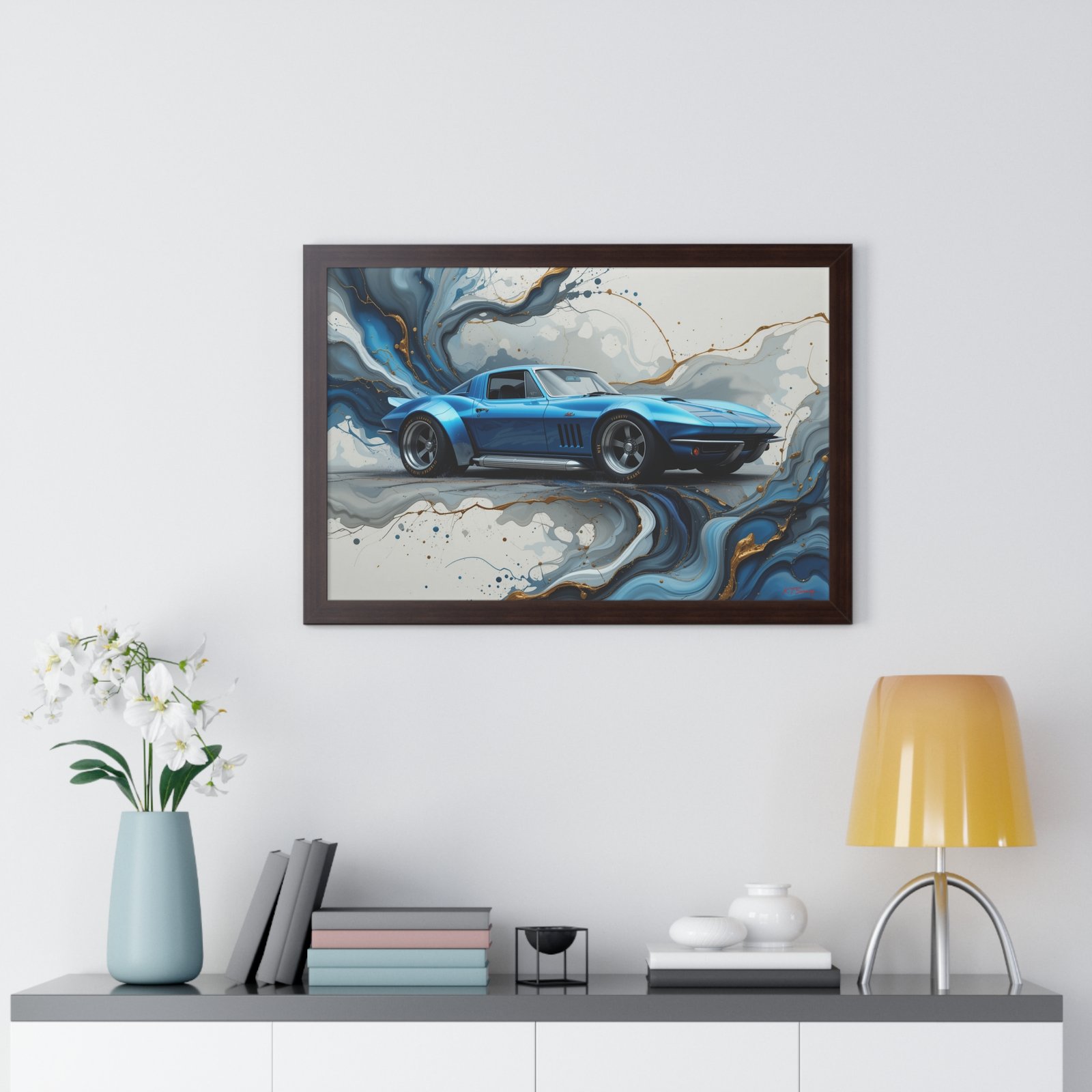 Retro-Futuristic Corvette Wall Art Framed Print with 3D Textured Oil Paint Style Background | Studio Edition Collector’s Artwork - Image 17