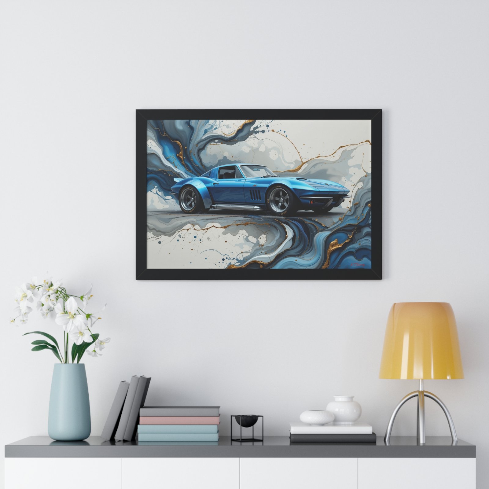 Retro-Futuristic Corvette Wall Art Framed Print with 3D Textured Oil Paint Style Background | Studio Edition Collector’s Artwork - Image 8