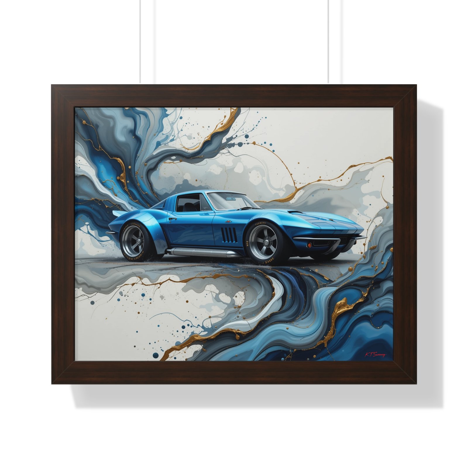 Retro-Futuristic Corvette Wall Art Framed Print with 3D Textured Oil Paint Style Background | Studio Edition Collector’s Artwork - Image 10