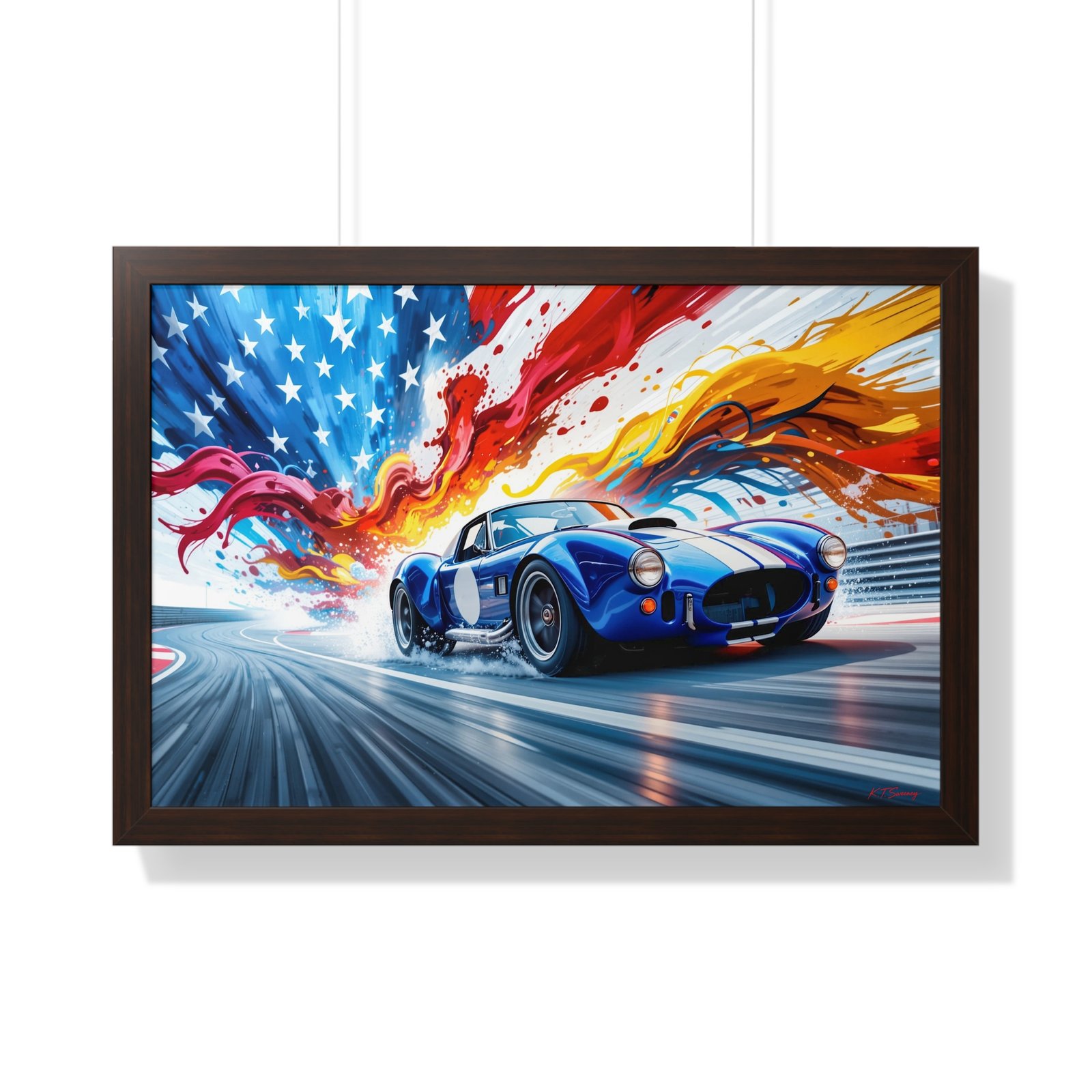 Limited Edition Shelby Cobra Wall Art Framed Print with Vibrant Swirling American Flag Oil Paint Style Background | Collector’s Muscle Car Artwork - Image 16
