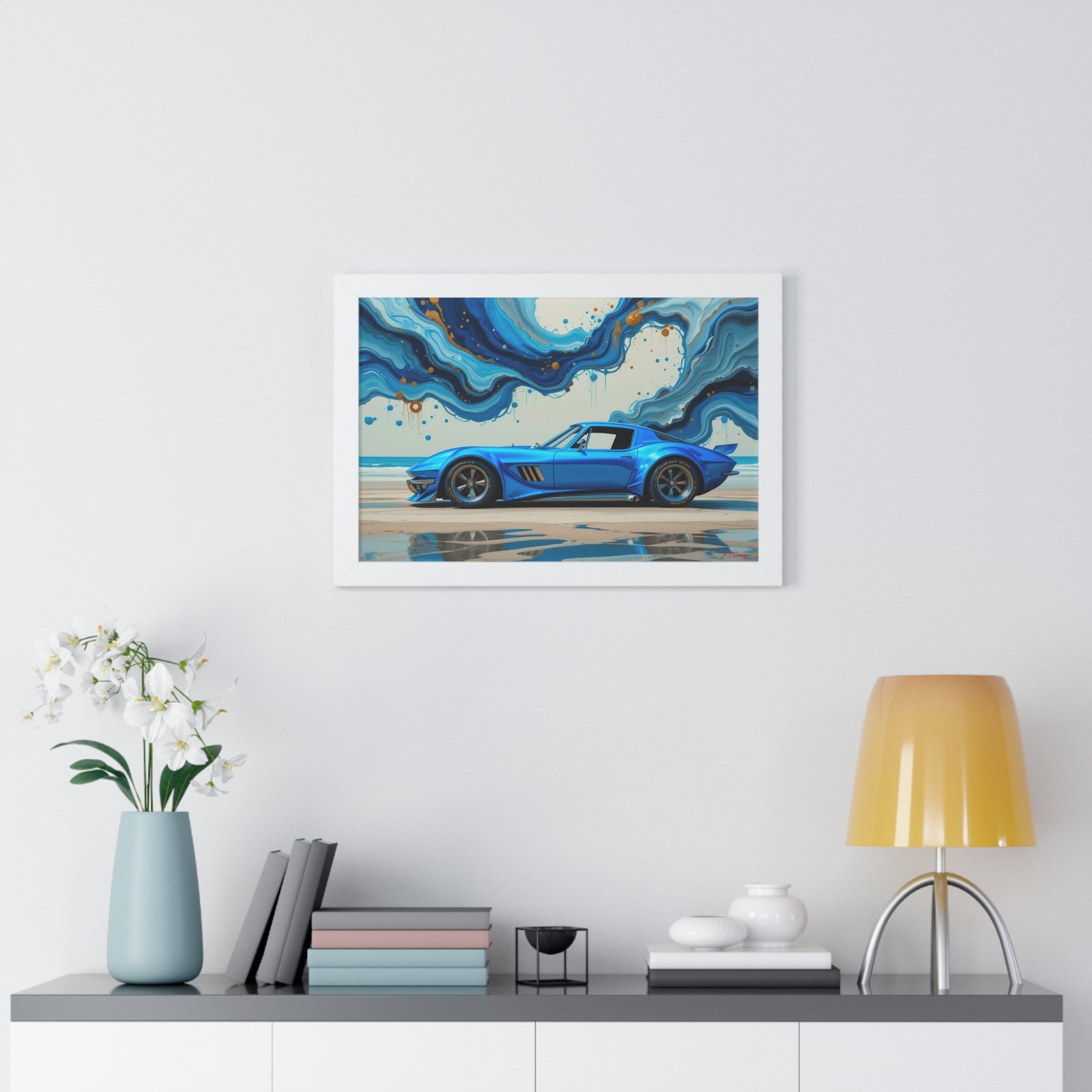 Retro-Futuristic Corvette Wall Art Framed Print with 3D Textured Oil Paint Style Background | Studio Edition Collector’s Artwork - Image 23