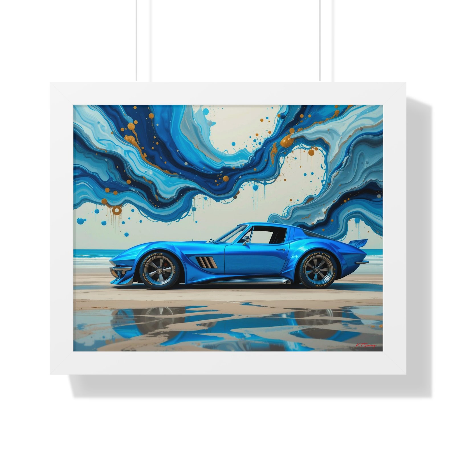 Retro-Futuristic Corvette Wall Art Framed Print with 3D Textured Oil Paint Style Background | Studio Edition Collector’s Artwork - Image 19