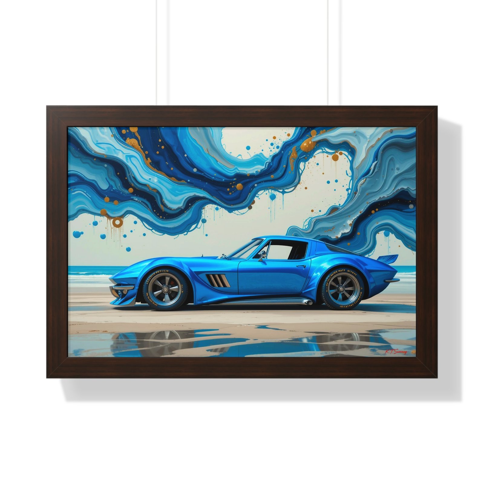 Retro-Futuristic Corvette Wall Art Framed Print with 3D Textured Oil Paint Style Background | Studio Edition Collector’s Artwork - Image 13