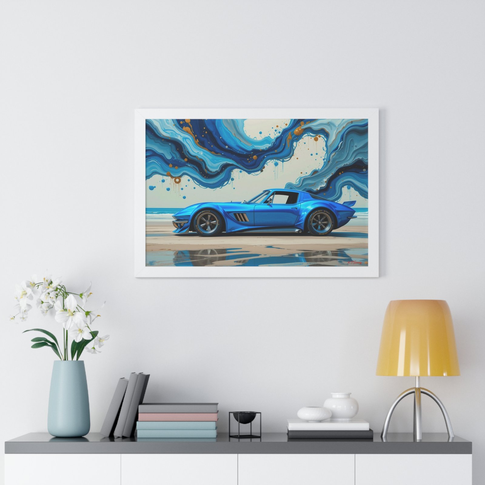 Retro-Futuristic Corvette Wall Art Framed Print with 3D Textured Oil Paint Style Background | Studio Edition Collector’s Artwork - Image 26