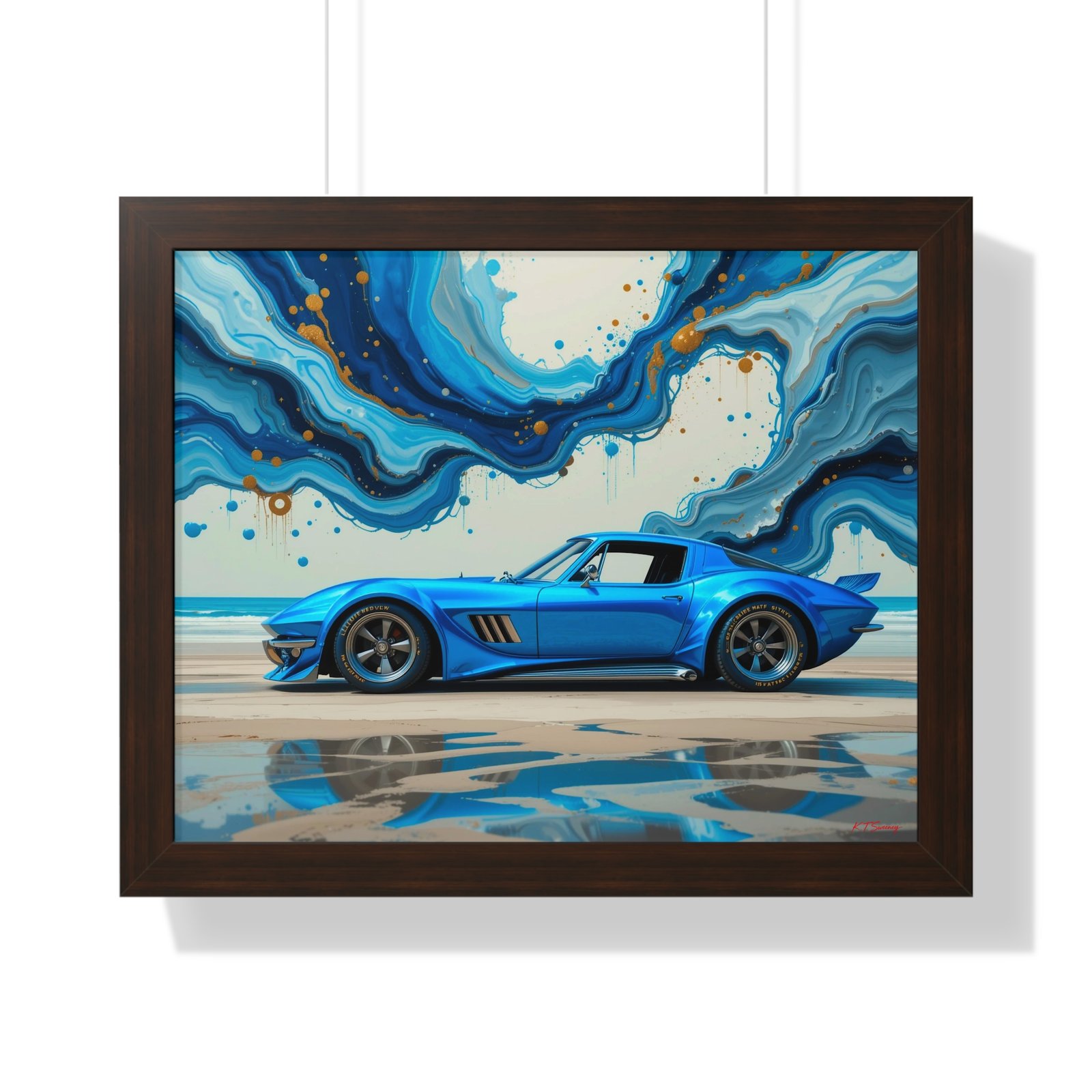 Retro-Futuristic Corvette Wall Art Framed Print with 3D Textured Oil Paint Style Background | Studio Edition Collector’s Artwork - Image 10