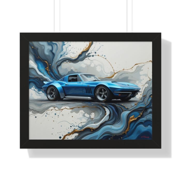 Retro-Futuristic Corvette Wall Art Framed Print with 3D Textured Oil Paint Style Background | Studio Edition Collector’s Artwork
