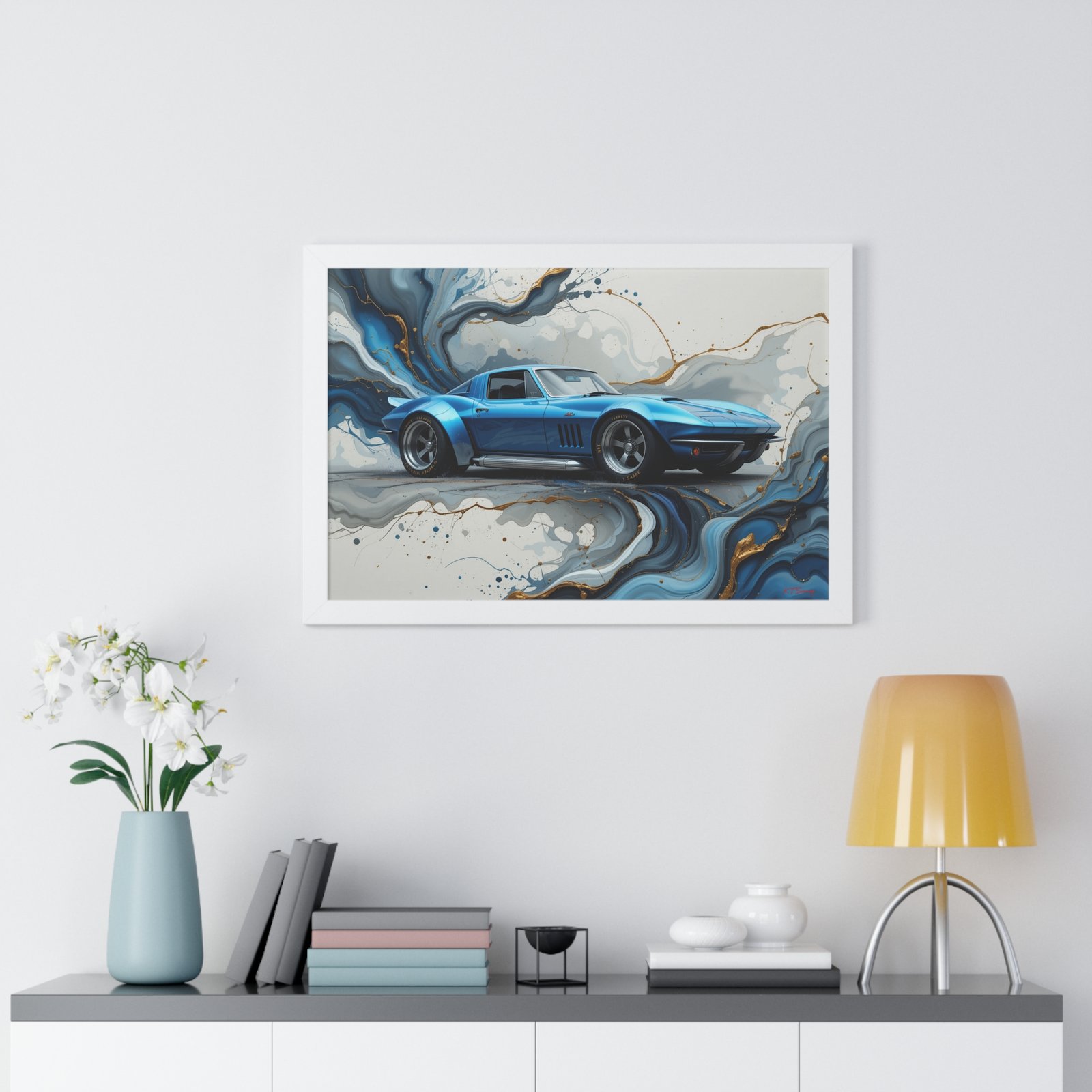 Retro-Futuristic Corvette Wall Art Framed Print with 3D Textured Oil Paint Style Background | Studio Edition Collector’s Artwork - Image 26