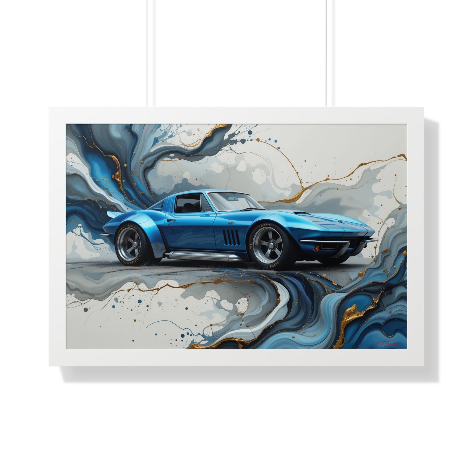 Retro-Futuristic Corvette Wall Art Framed Print with 3D Textured Oil Paint Style Background | Studio Edition Collector’s Artwork - Image 25