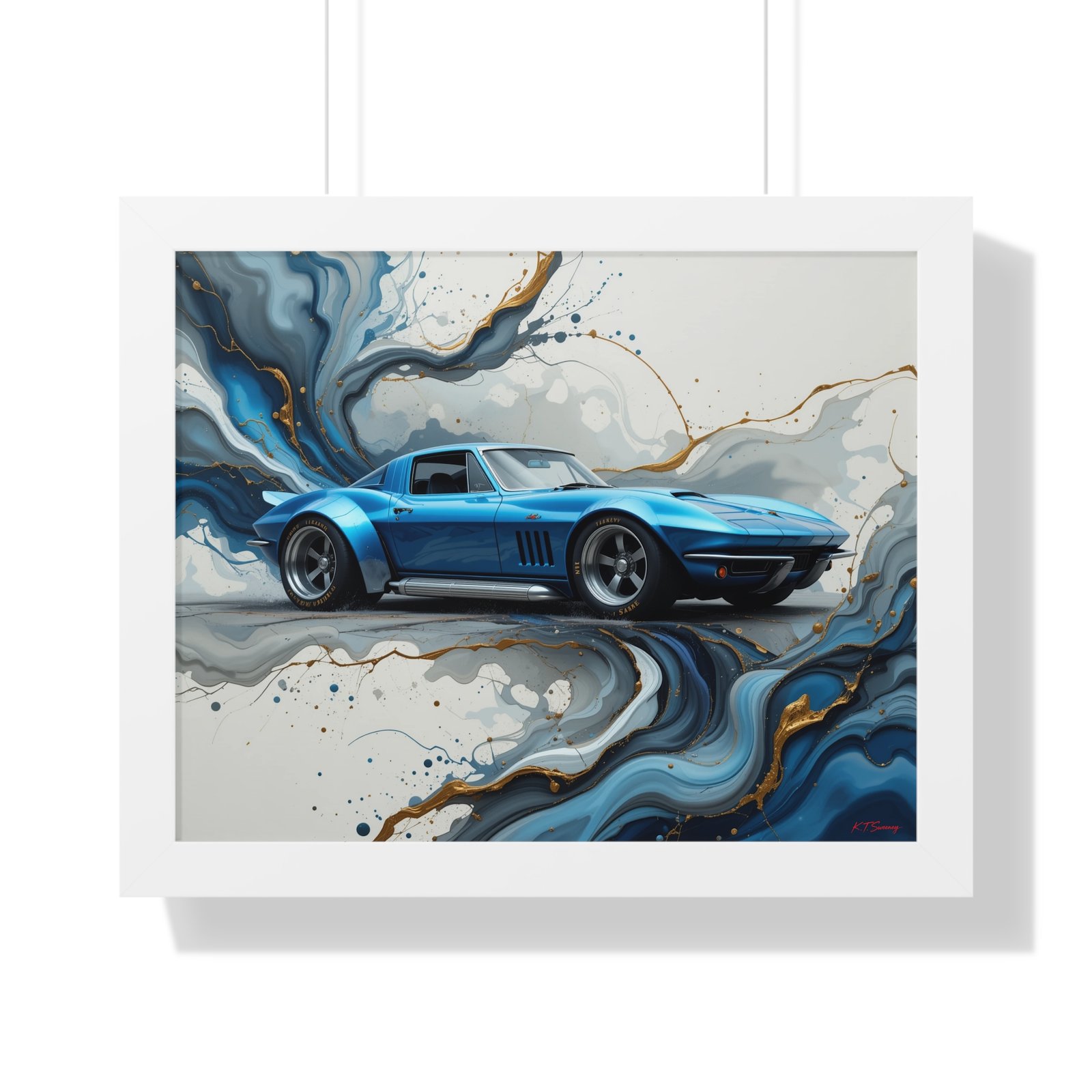 Retro-Futuristic Corvette Wall Art Framed Print with 3D Textured Oil Paint Style Background | Studio Edition Collector’s Artwork - Image 19