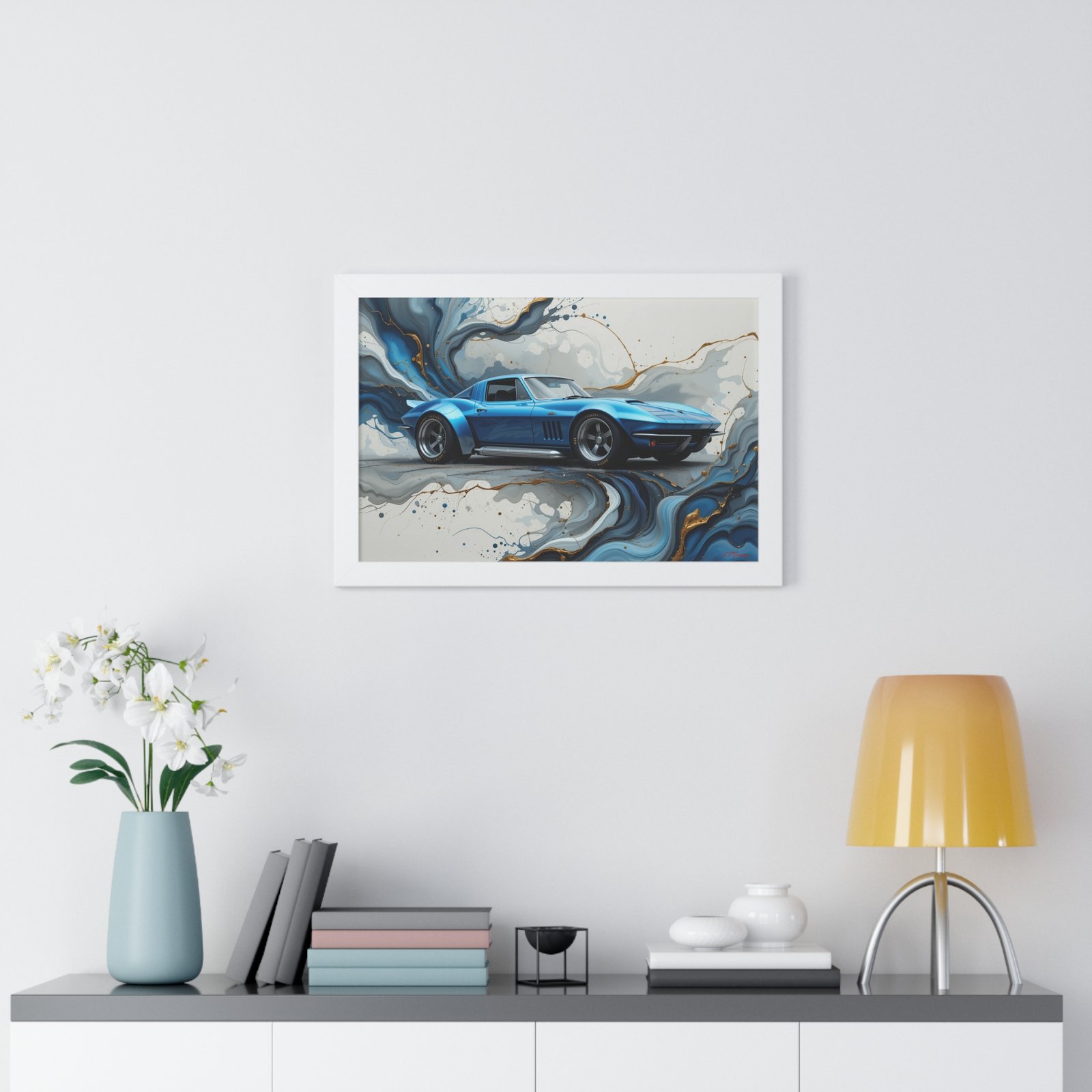 Retro-Futuristic Corvette Wall Art Framed Print with 3D Textured Oil Paint Style Background | Studio Edition Collector’s Artwork - Image 23