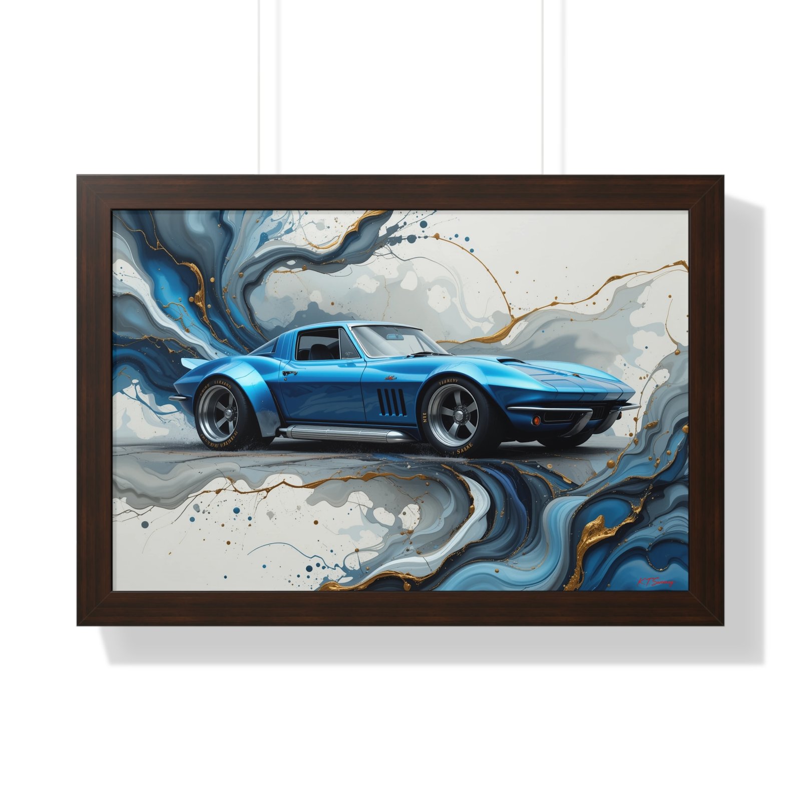 Retro-Futuristic Corvette Wall Art Framed Print with 3D Textured Oil Paint Style Background | Studio Edition Collector’s Artwork - Image 13