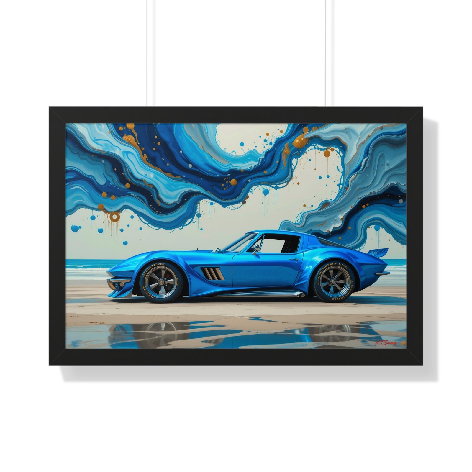 Retro-Futuristic Corvette Wall Art Framed Print with 3D Textured Oil Paint Style Background | Studio Edition Collector’s Artwork - Image 7