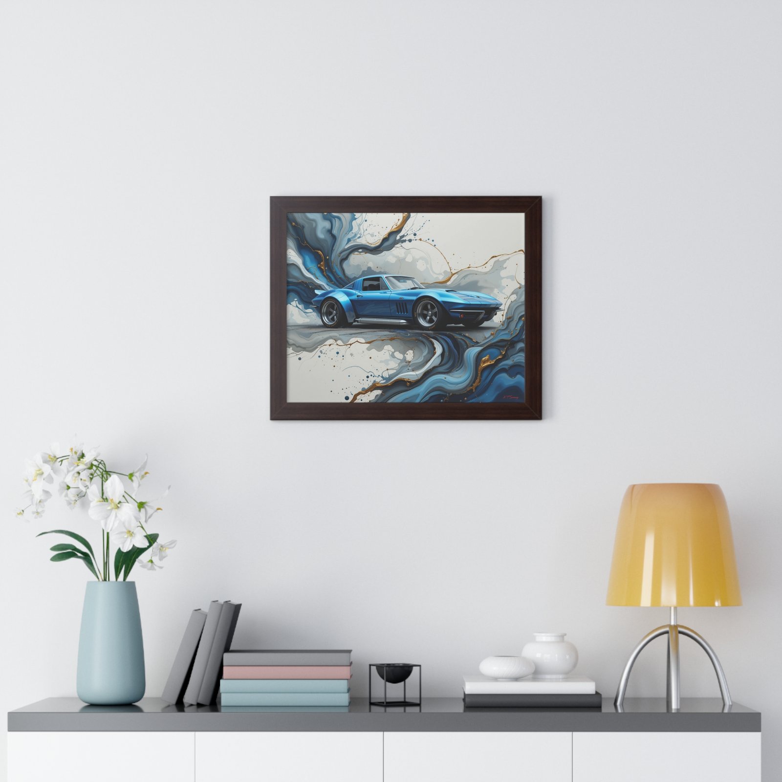 Retro-Futuristic Corvette Wall Art Framed Print with 3D Textured Oil Paint Style Background | Studio Edition Collector’s Artwork - Image 11