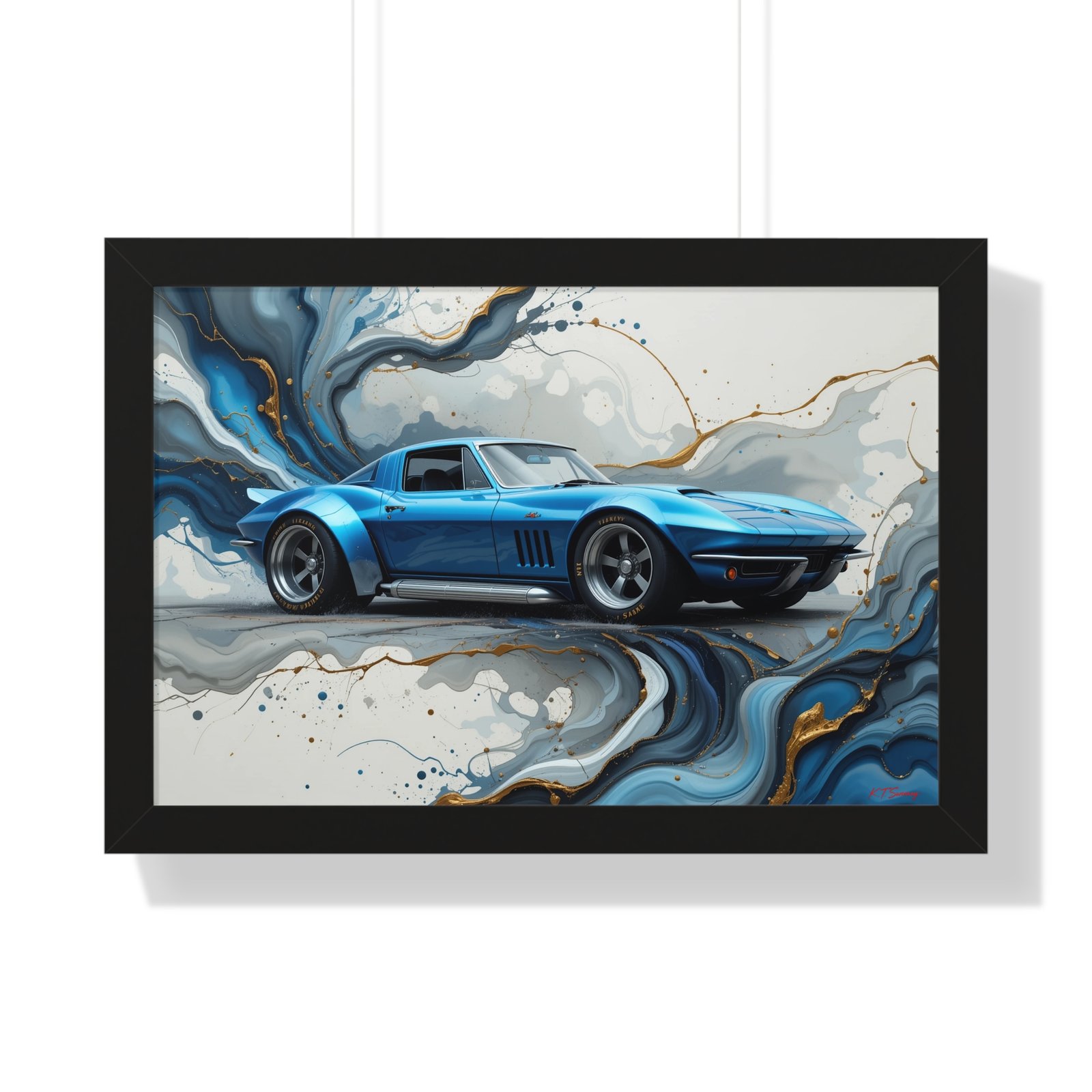 Retro-Futuristic Corvette Wall Art Framed Print with 3D Textured Oil Paint Style Background | Studio Edition Collector’s Artwork - Image 4