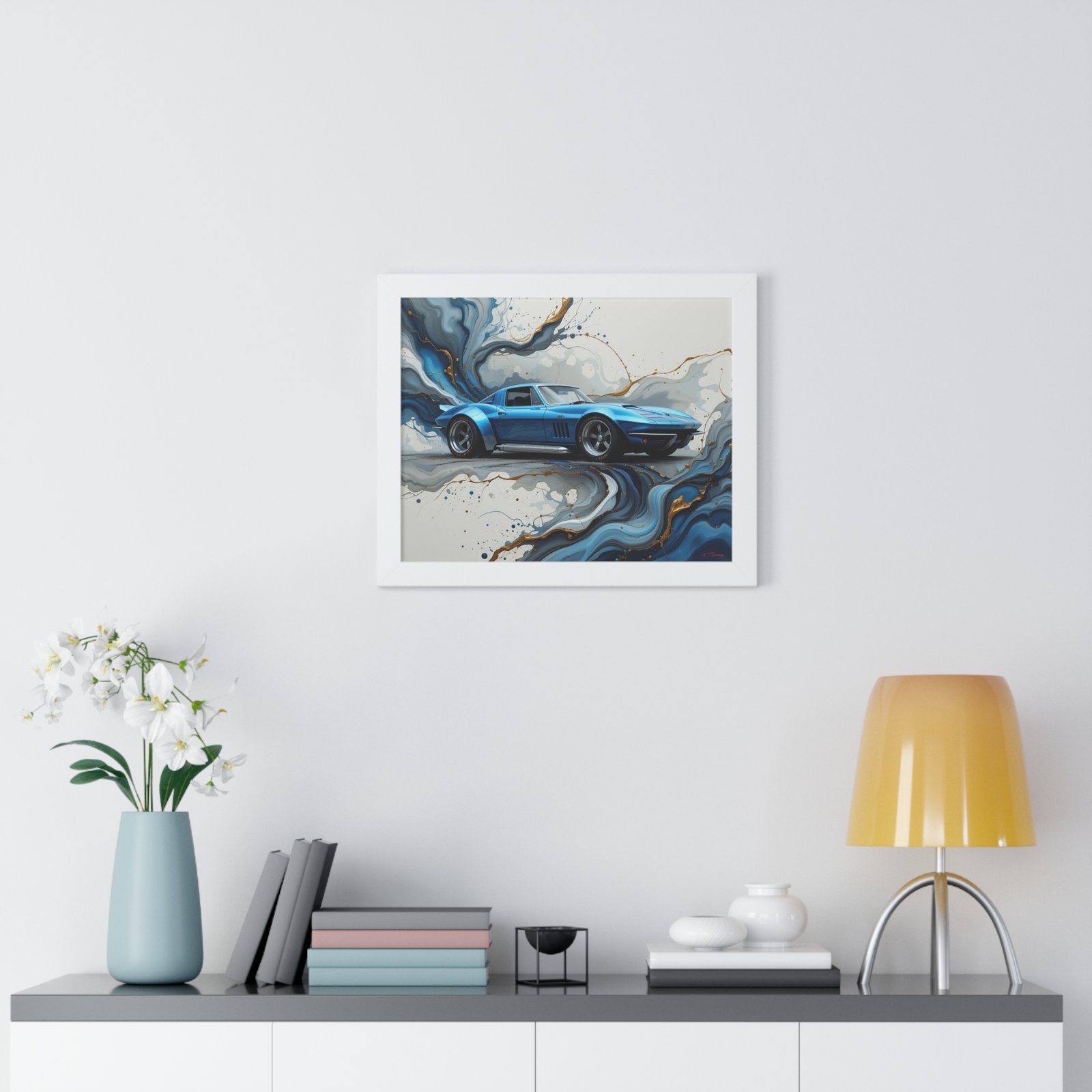 Retro-Futuristic Corvette Wall Art Framed Print with 3D Textured Oil Paint Style Background | Studio Edition Collector’s Artwork - Image 20
