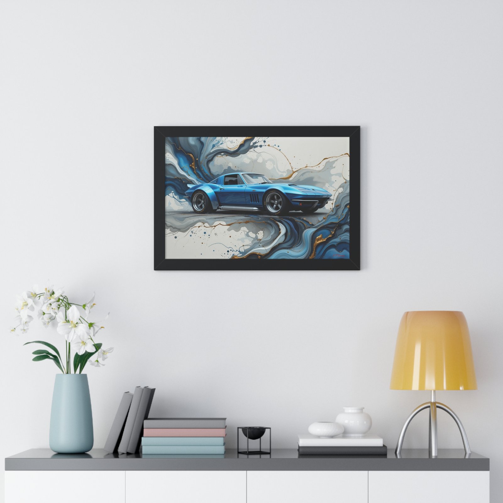Retro-Futuristic Corvette Wall Art Framed Print with 3D Textured Oil Paint Style Background | Studio Edition Collector’s Artwork - Image 5