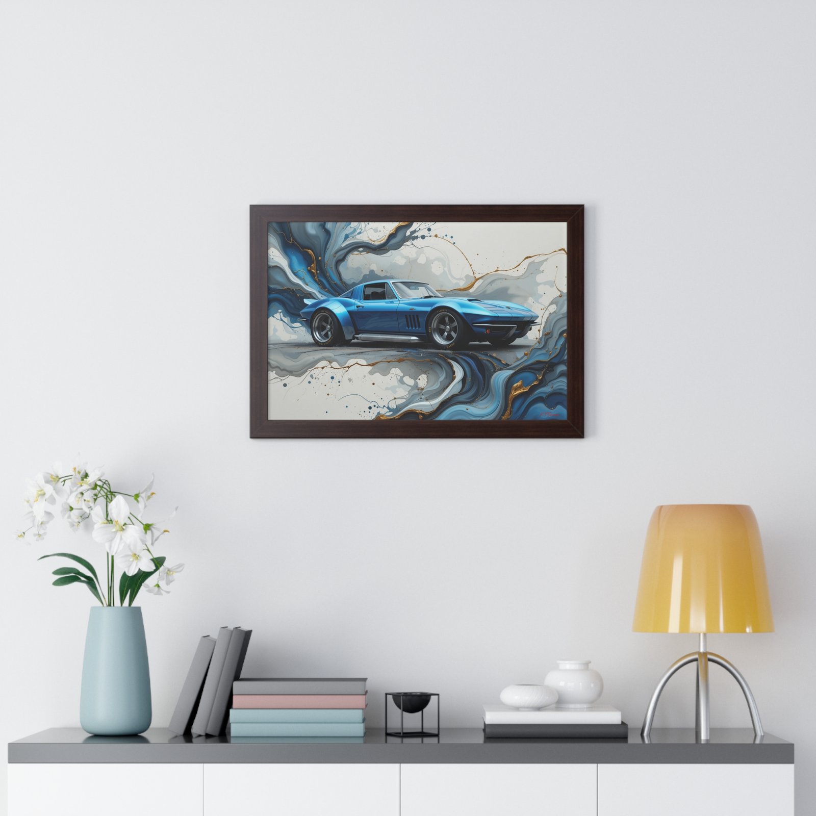 Retro-Futuristic Corvette Wall Art Framed Print with 3D Textured Oil Paint Style Background | Studio Edition Collector’s Artwork - Image 14