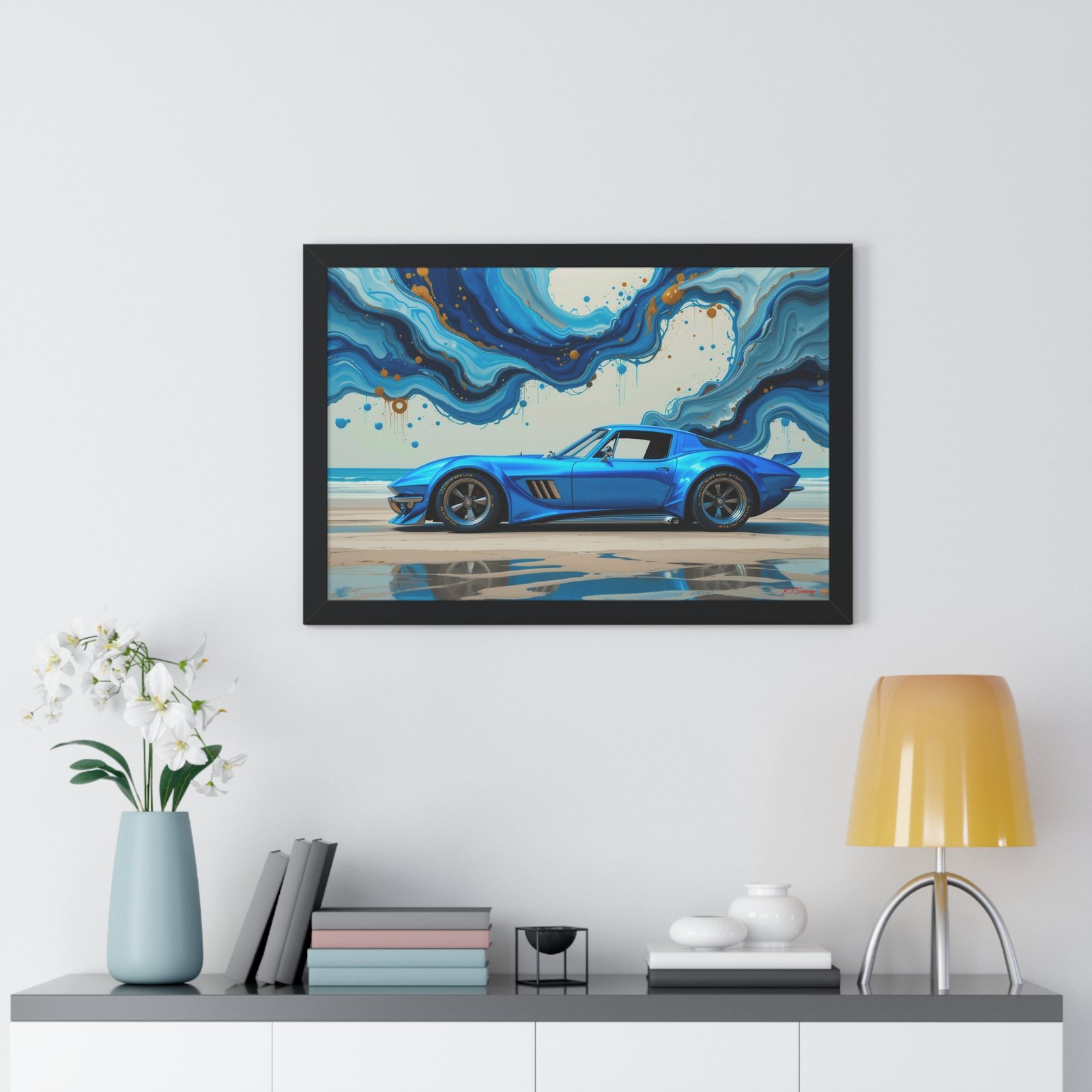 Retro-Futuristic Corvette Wall Art Framed Print with 3D Textured Oil Paint Style Background | Studio Edition Collector’s Artwork - Image 8