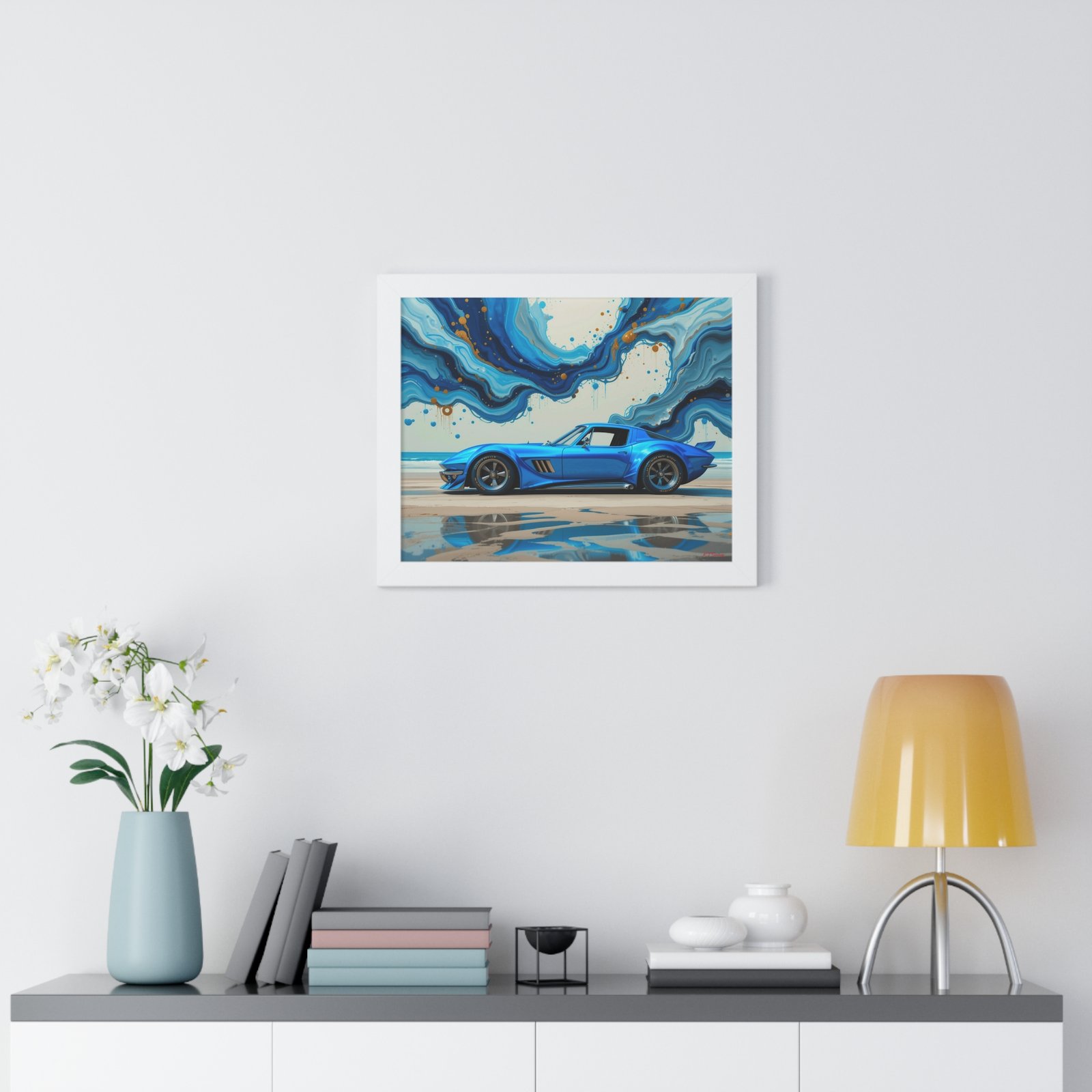 Retro-Futuristic Corvette Wall Art Framed Print with 3D Textured Oil Paint Style Background | Studio Edition Collector’s Artwork - Image 20
