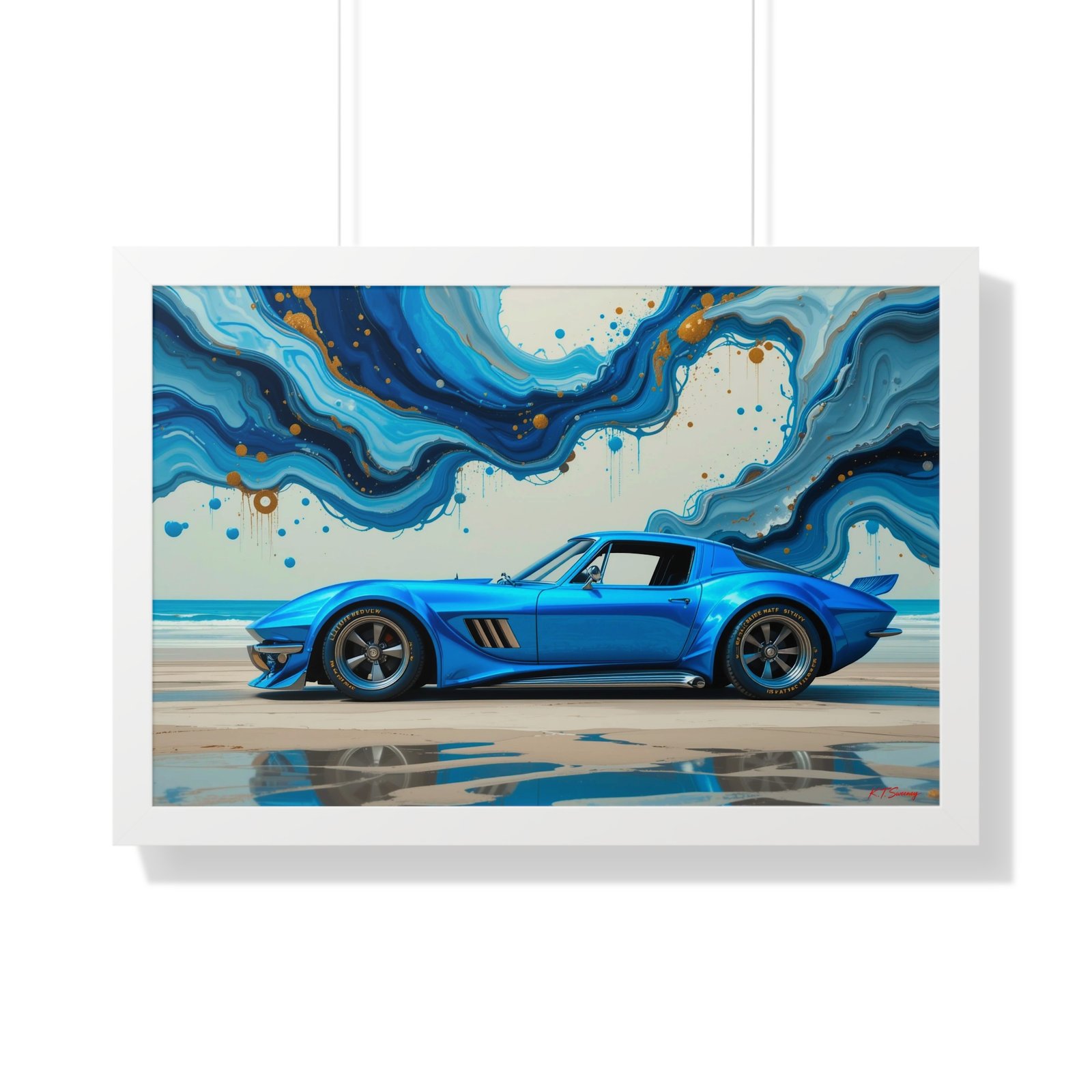 Retro-Futuristic Corvette Wall Art Framed Print with 3D Textured Oil Paint Style Background | Studio Edition Collector’s Artwork - Image 25