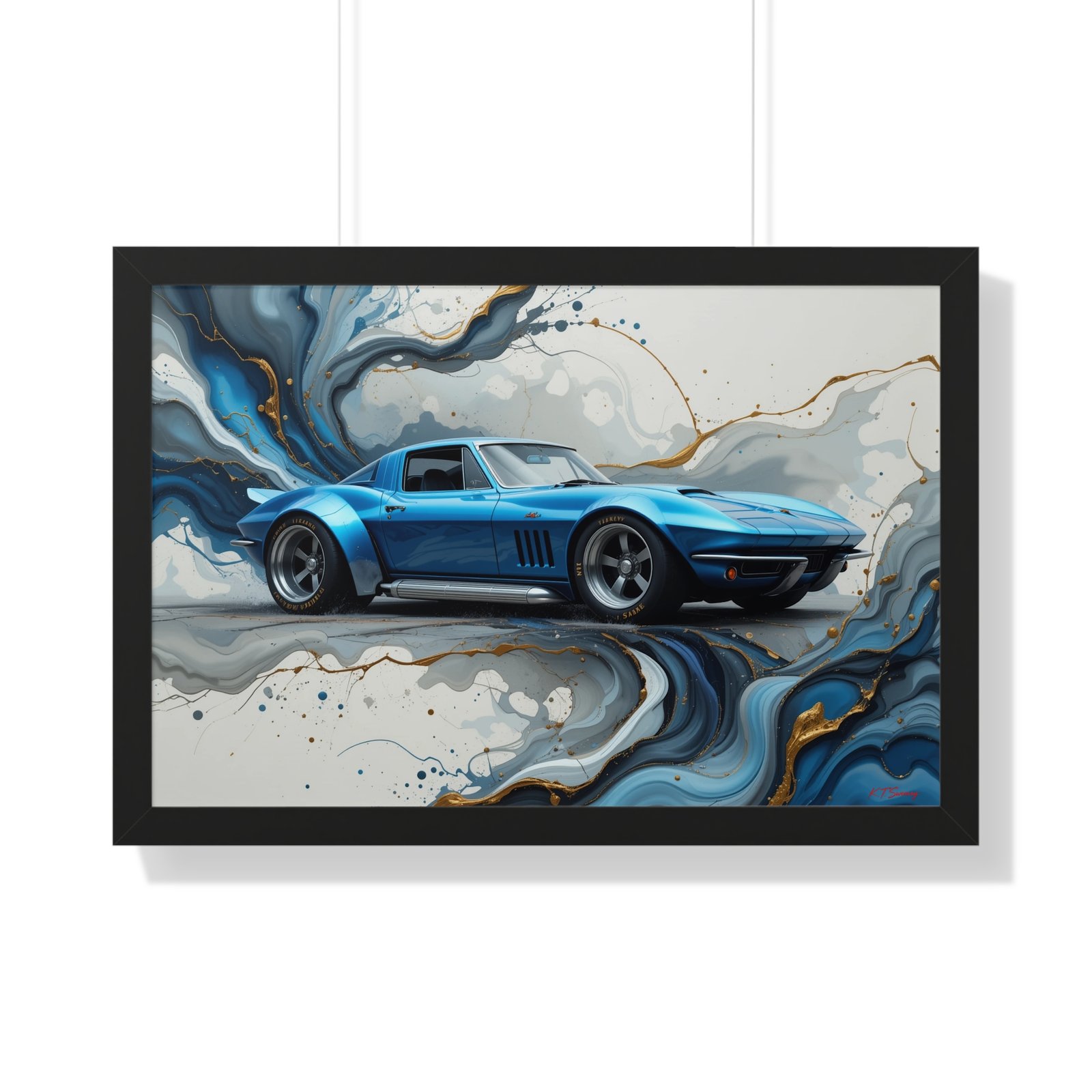 Retro-Futuristic Corvette Wall Art Framed Print with 3D Textured Oil Paint Style Background | Studio Edition Collector’s Artwork - Image 7
