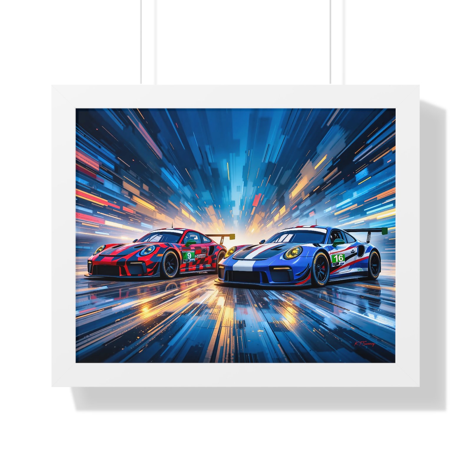 Limited Edition Duo of Porsche 911 GT3 IMSA-Inspired Racing Cars Wall Art Framed Print with 3D Textured Dynamic Colors | Collector’s Porsche Artwork - Image 19