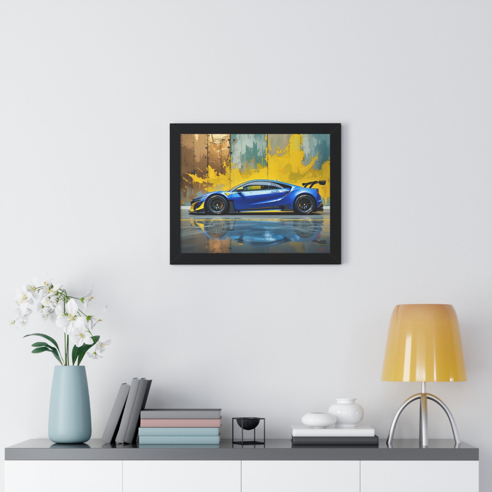 Acura NSX Wall Art Framed Print with Dramatic Textured Paint Style Background | Studio Edition Collector’s Artwork - Image 2