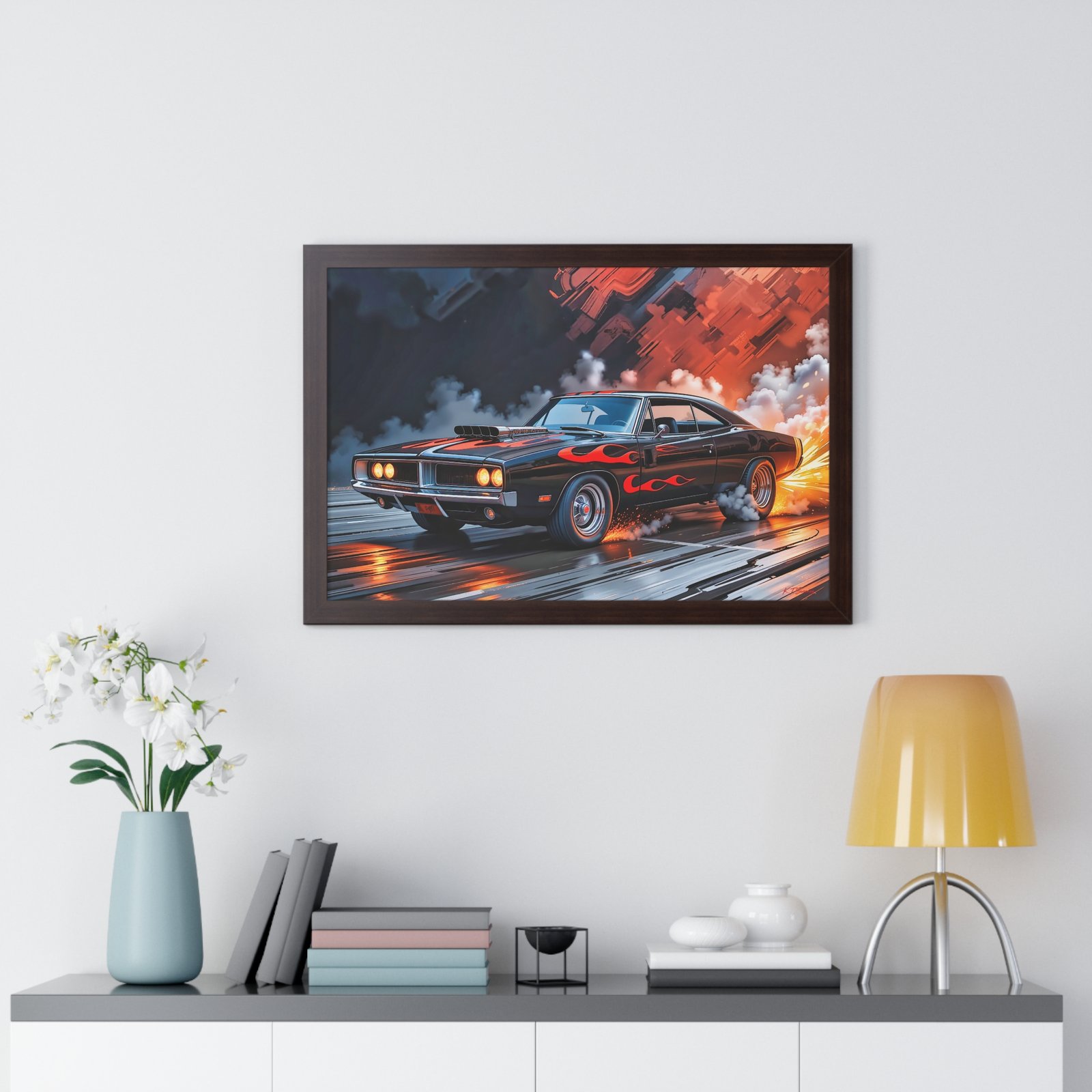 Limited Collector’s Edition 1969 Dodge Charger Hot Rod in Black with Flames Wall Art Framed Print | Classic Mopar Artwork - Image 17