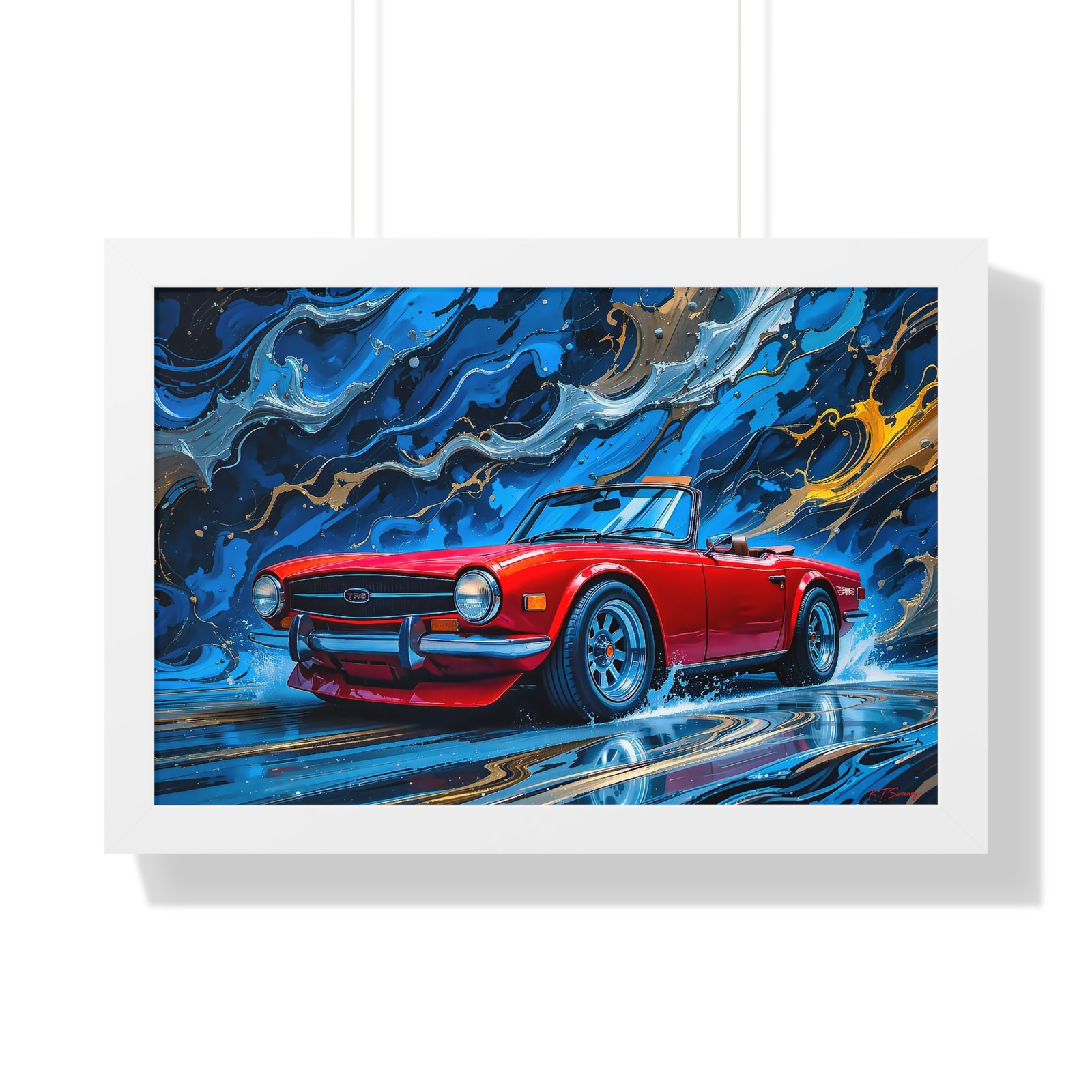Exclusive Edition Red Triumph TR6 Classic Sports Car Wall Art Framed Print with 3D Textured Oil Paint Style Design| Collector’s Artwork - Image 22