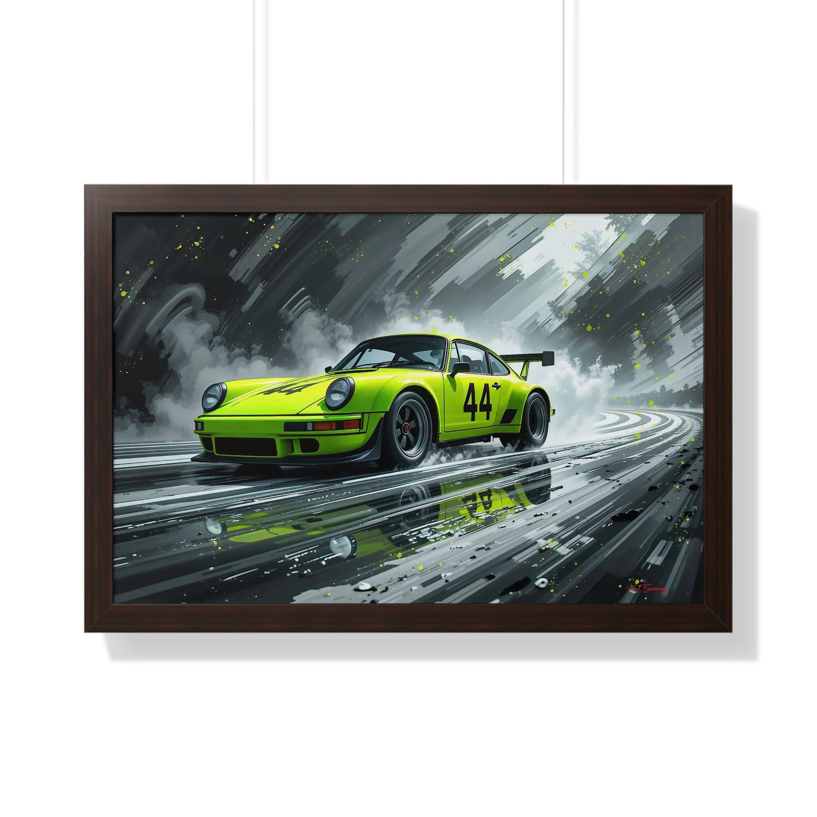 Limited Edition Porsche 930 Turbo in Neon Green with Dynamic Black and White Background Wall Art Framed Print | Collector’s Porsche Artwork - Image 16