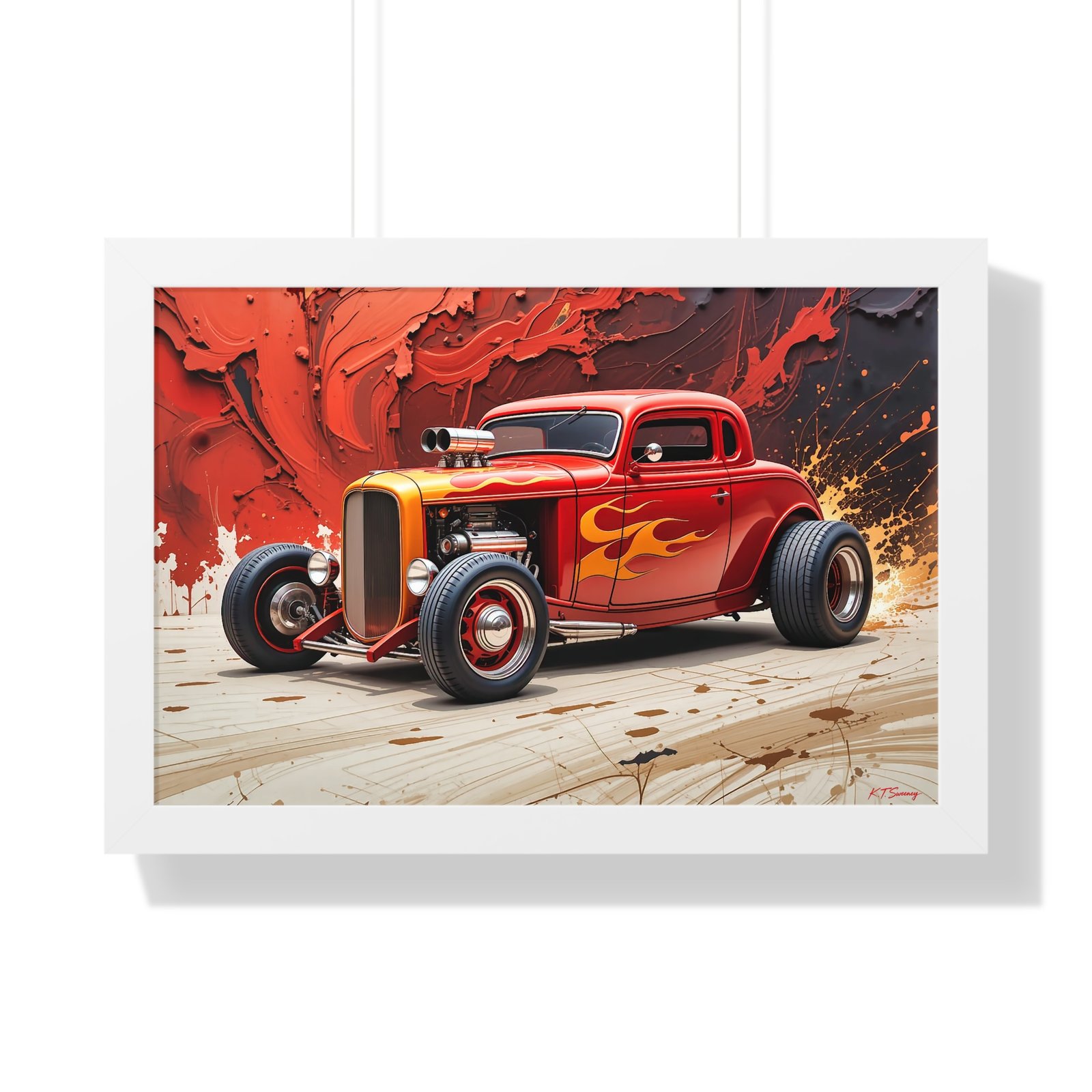Limited Collector’s Edition 1932 Deuce Coupe Hot Rod in Red with Yellow Flames Wall Art Framed Print | Classic Hot Rod Artwork - Image 22