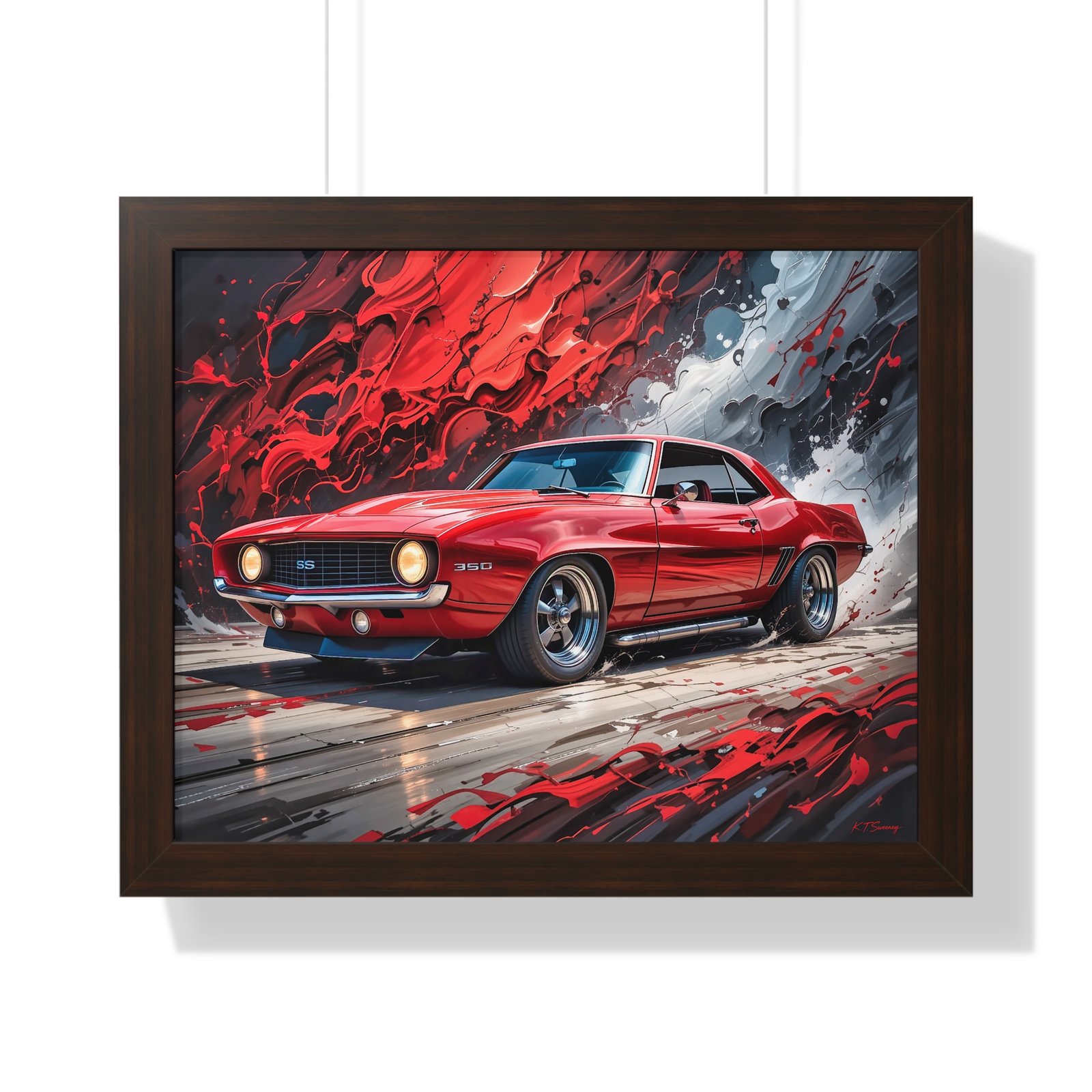 1969 Red Camaro SS Hot Rod Wall Art Framed Print with Textured Oil Paint Style Background | Studio Edition Collector’s Artwork - Image 10