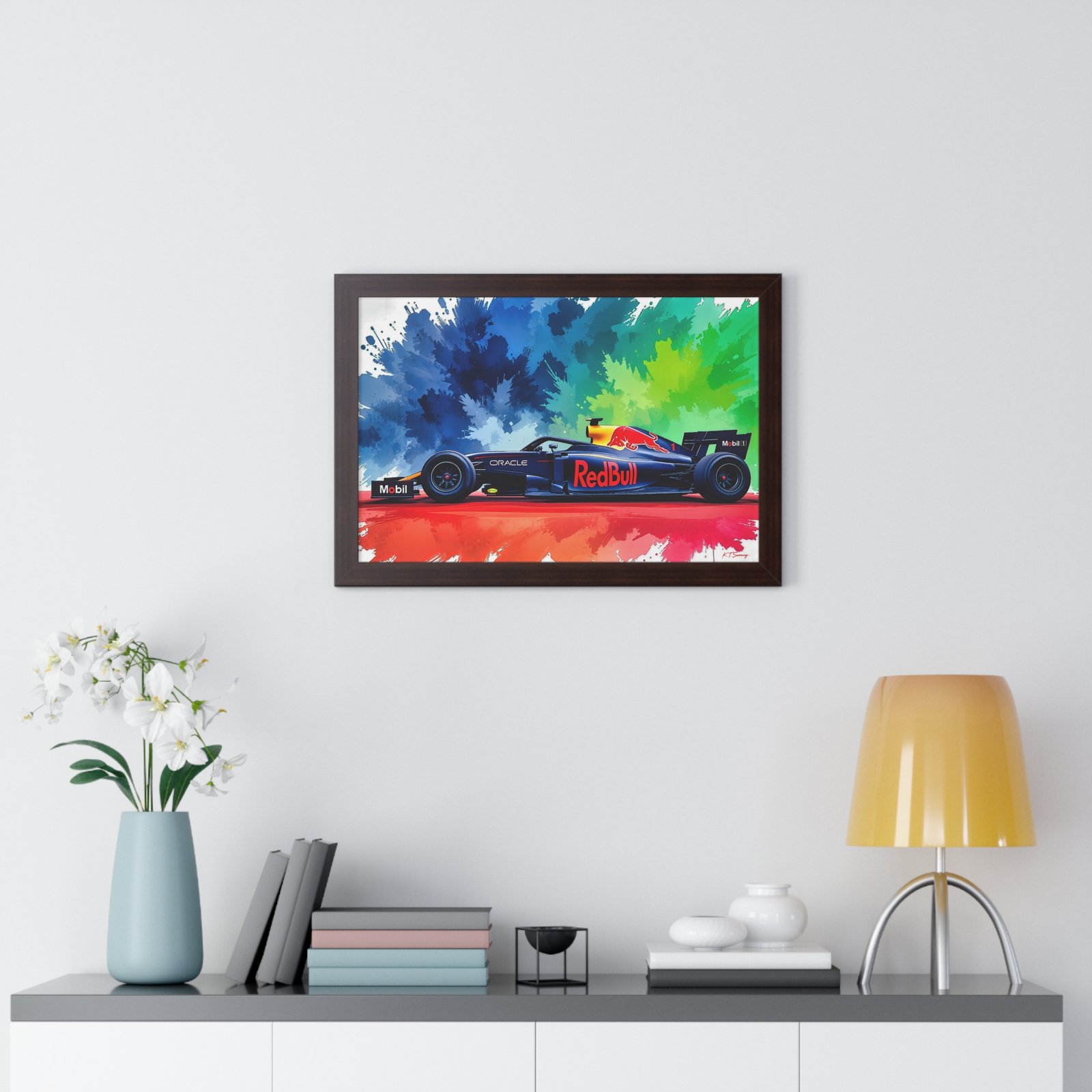 Limited Edition Red Bull F1 Wall Art Framed Print with Exploding Watercolor Style Design | Collector’s Formula 1 Artwork - Image 8