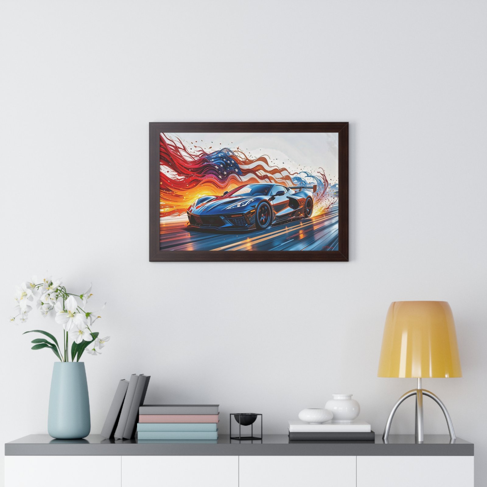 Exclusive Edition C8 Corvette with American Flag Wall Art Framed Print | Collector’s Corvette Artwork - Image 20