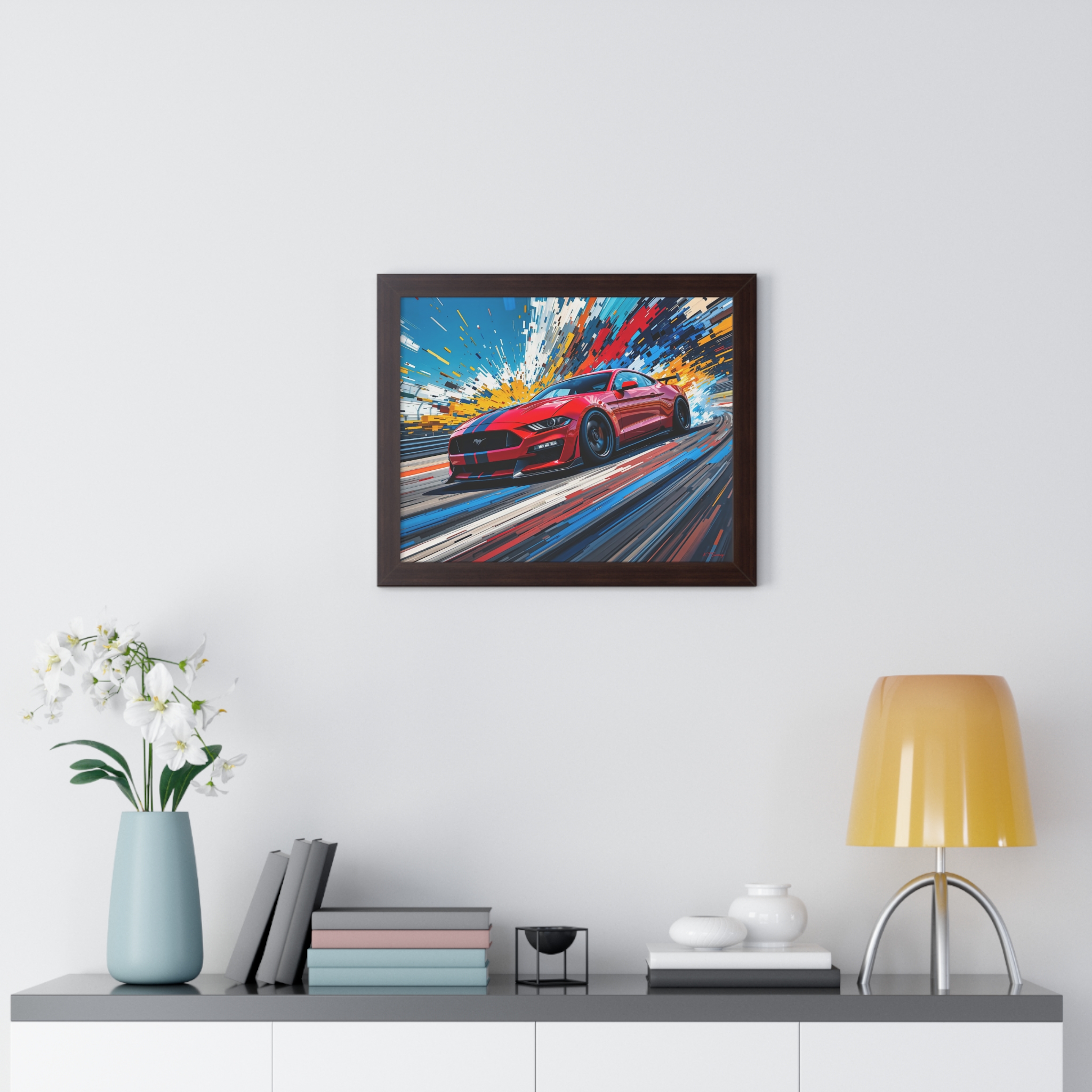 Exclusive Edition Red Mustang GT Wall Art Framed Print with Exploding Color Burst Background | Collector’s Mustang Artwork - Image 11