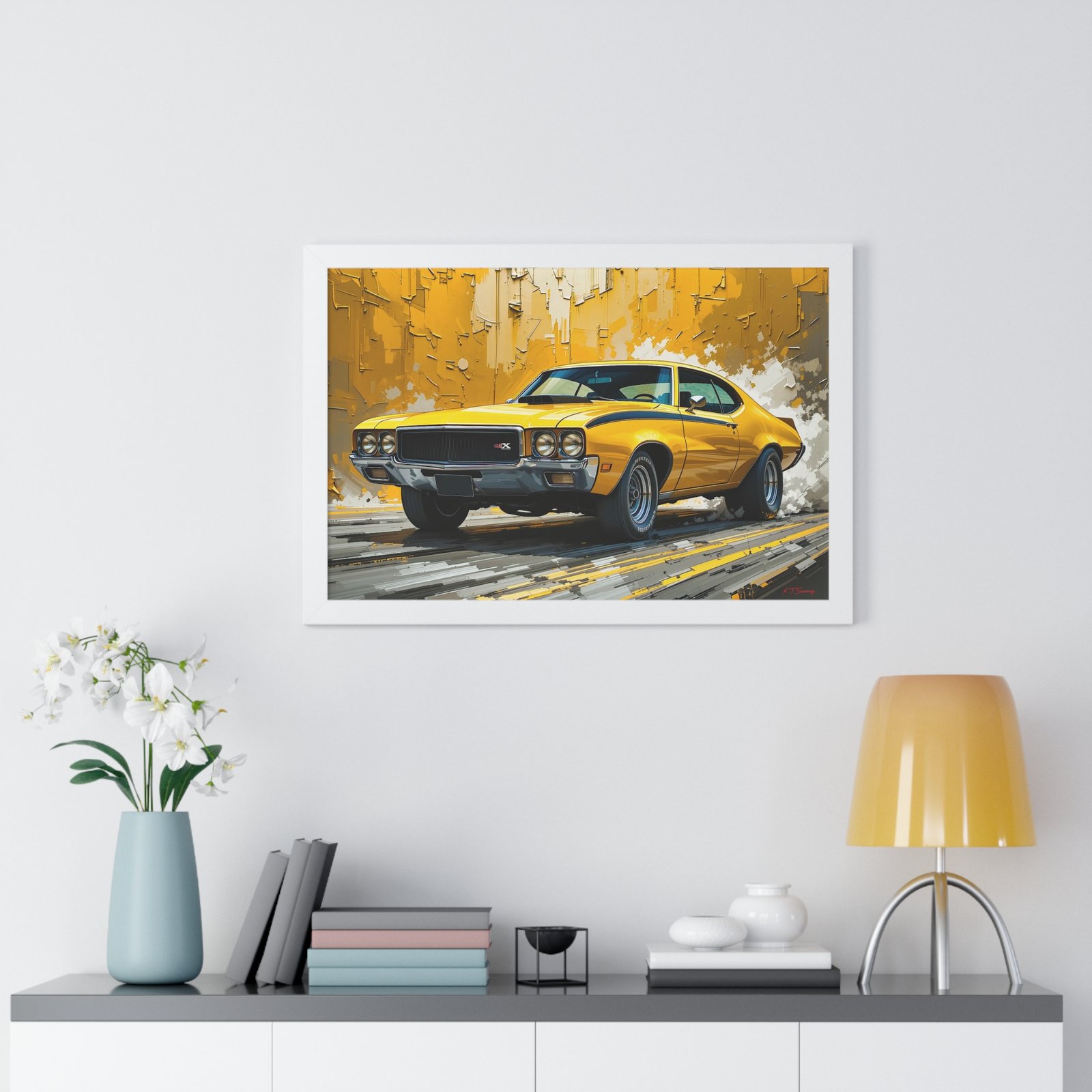 1970 Yellow Buick GSX Hot Rod Wall Art Framed Print with Textured Oil Paint Style Design | Studio Edition Collector’s Artwork - Image 26