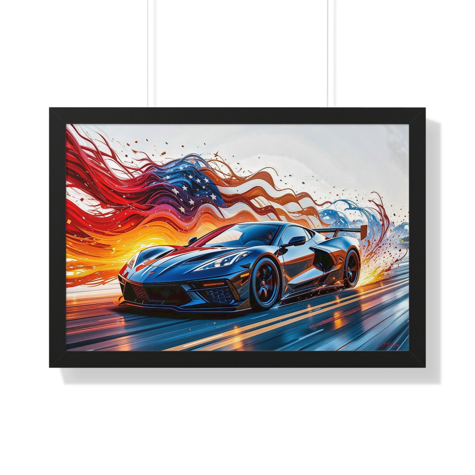 Exclusive Edition C8 Corvette with American Flag Wall Art Framed Print | Collector’s Corvette Artwork - Image 10
