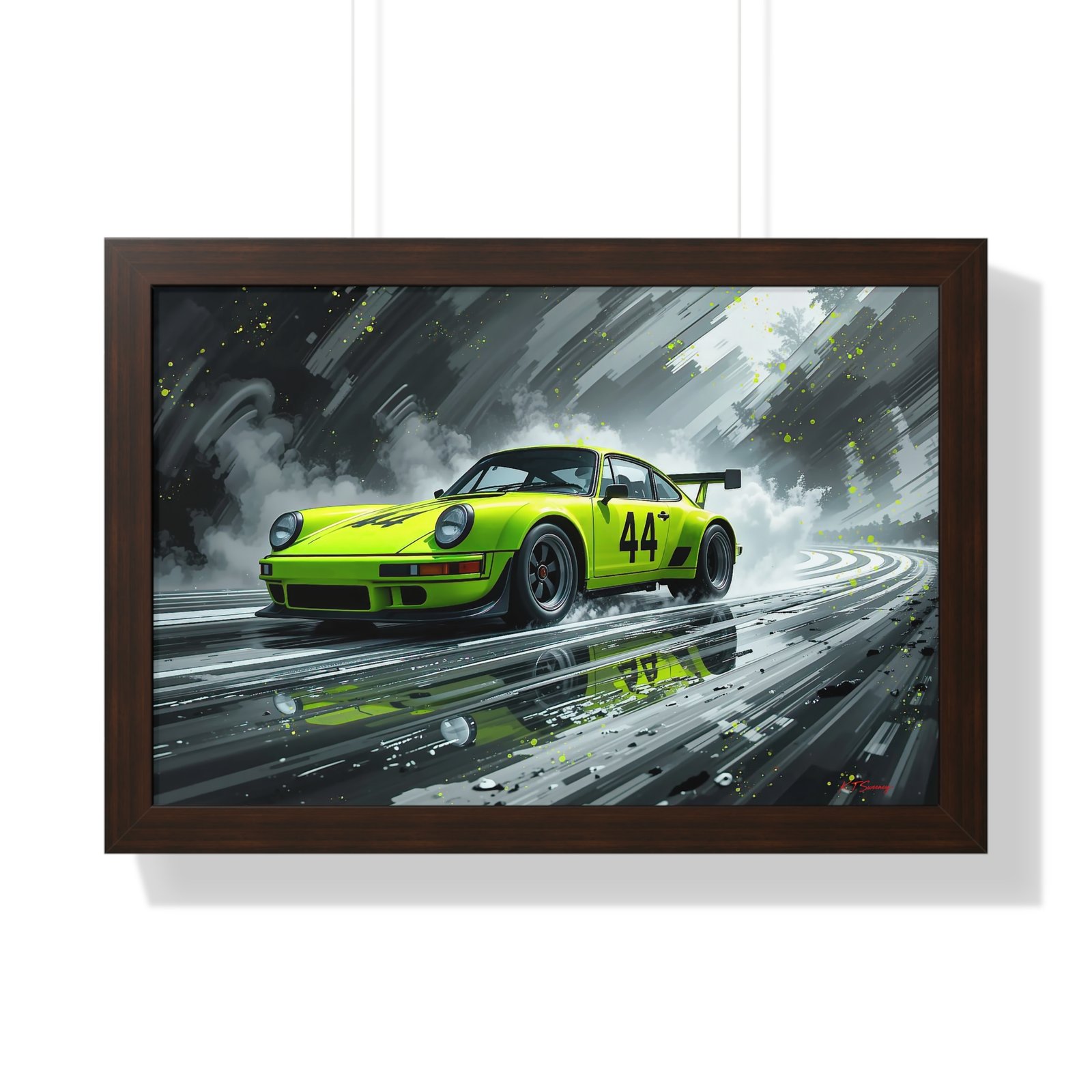 Limited Edition Porsche 930 Turbo in Neon Green with Dynamic Black and White Background Wall Art Framed Print | Collector’s Porsche Artwork - Image 13