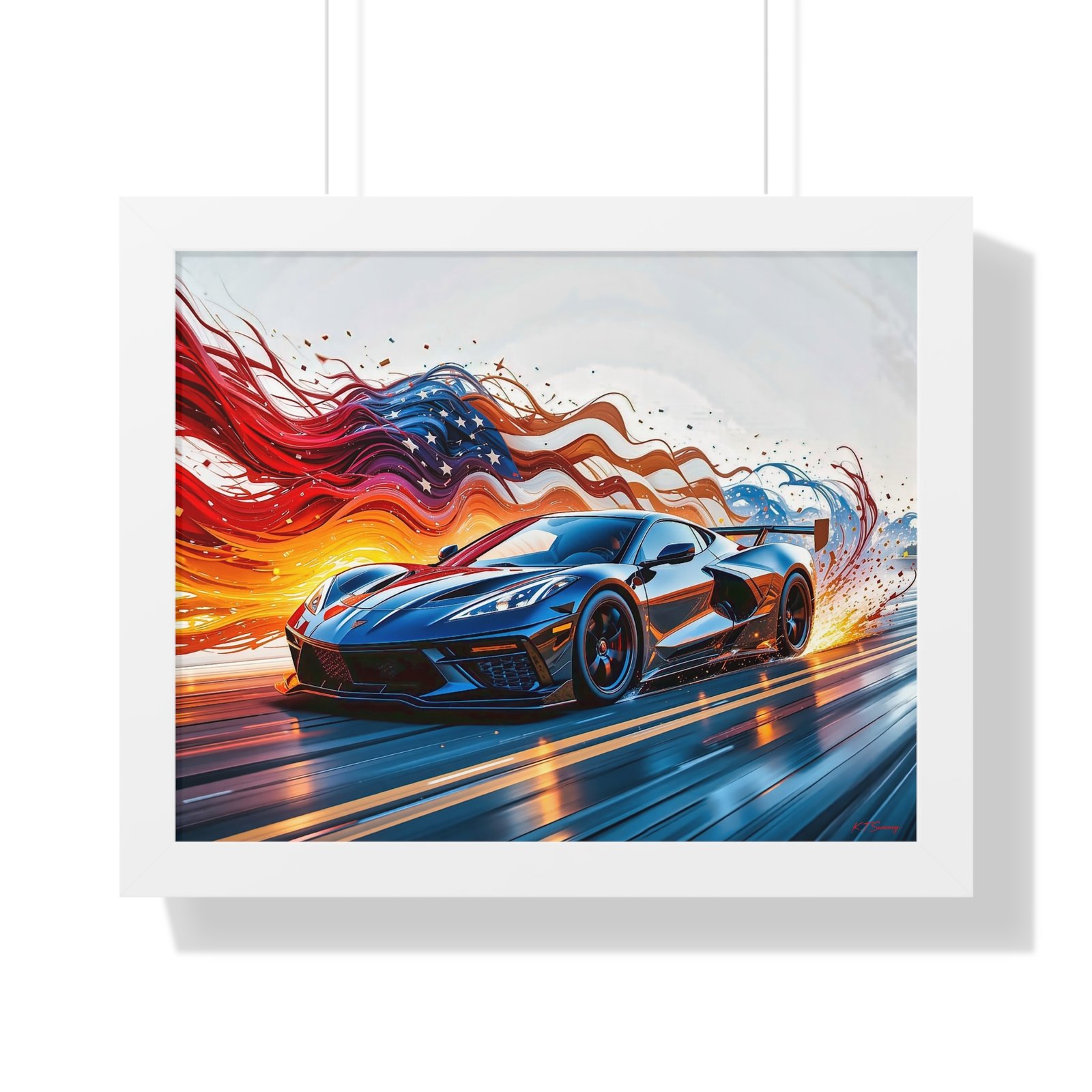 Exclusive Edition C8 Corvette with American Flag Wall Art Framed Print | Collector’s Corvette Artwork - Image 28