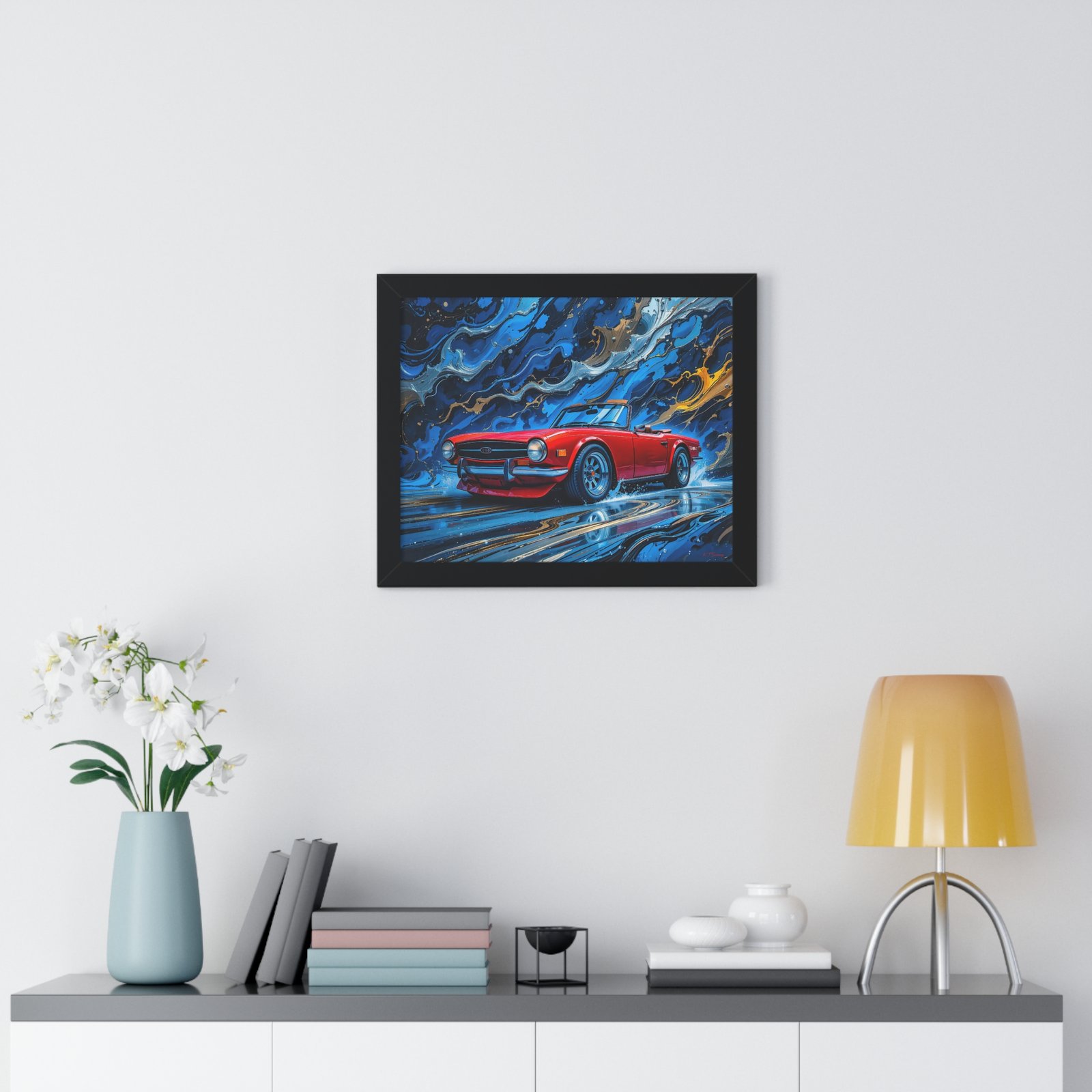 Exclusive Edition Red Triumph TR6 Classic Sports Car Wall Art Framed Print with 3D Textured Oil Paint Style Design| Collector’s Artwork - Image 2