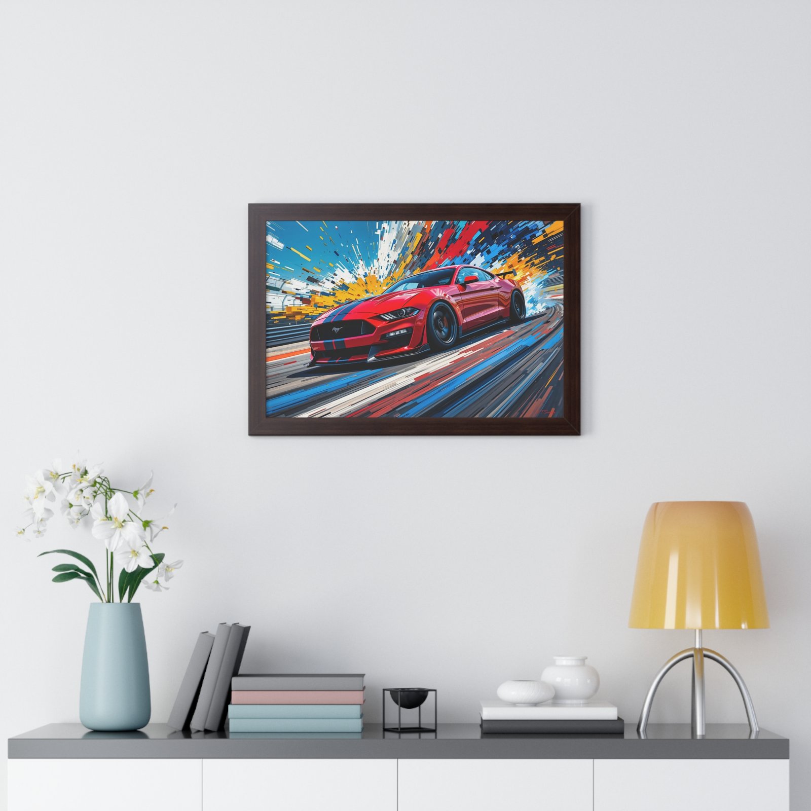 Exclusive Edition Red Mustang GT Wall Art Framed Print with Exploding Color Burst Background | Collector’s Mustang Artwork - Image 14