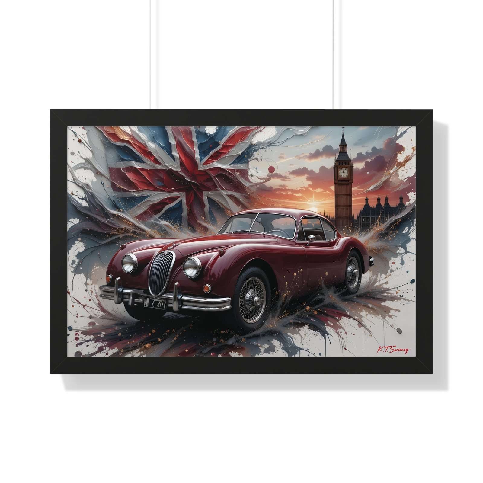Limited Edition 1956 Jaguar XK140 Coupe Wall Art Framed Print with Union Jack | Tower of London Backdrop | Classic Jaguar Collector’s Artwork - Image 7