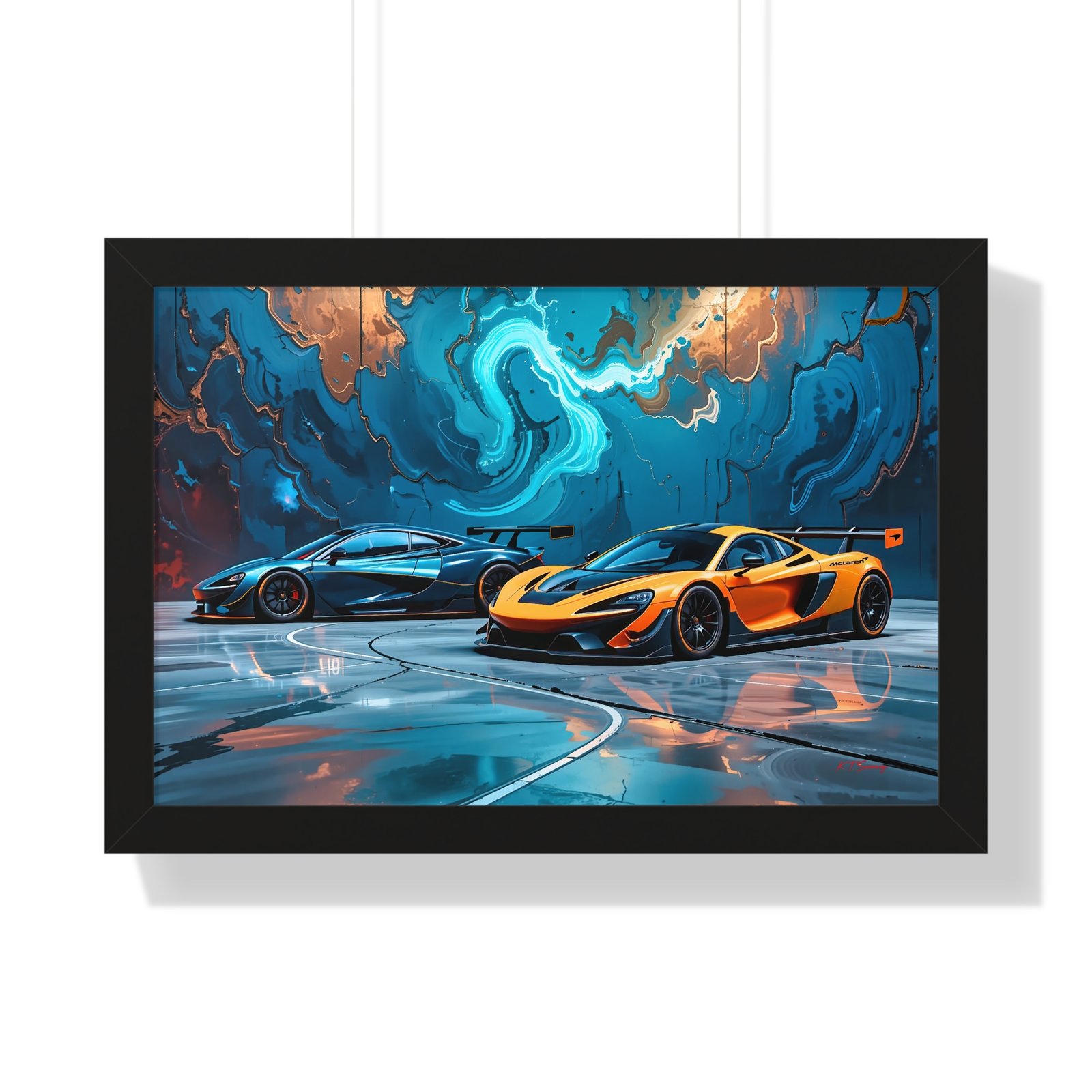 Limited Edition Duo of IMSA-Inspired McLaren Supercars Wall Art Framed Print with 3D Textured Dynamic Colors | Collector’s Motorsport Artwork - Image 4