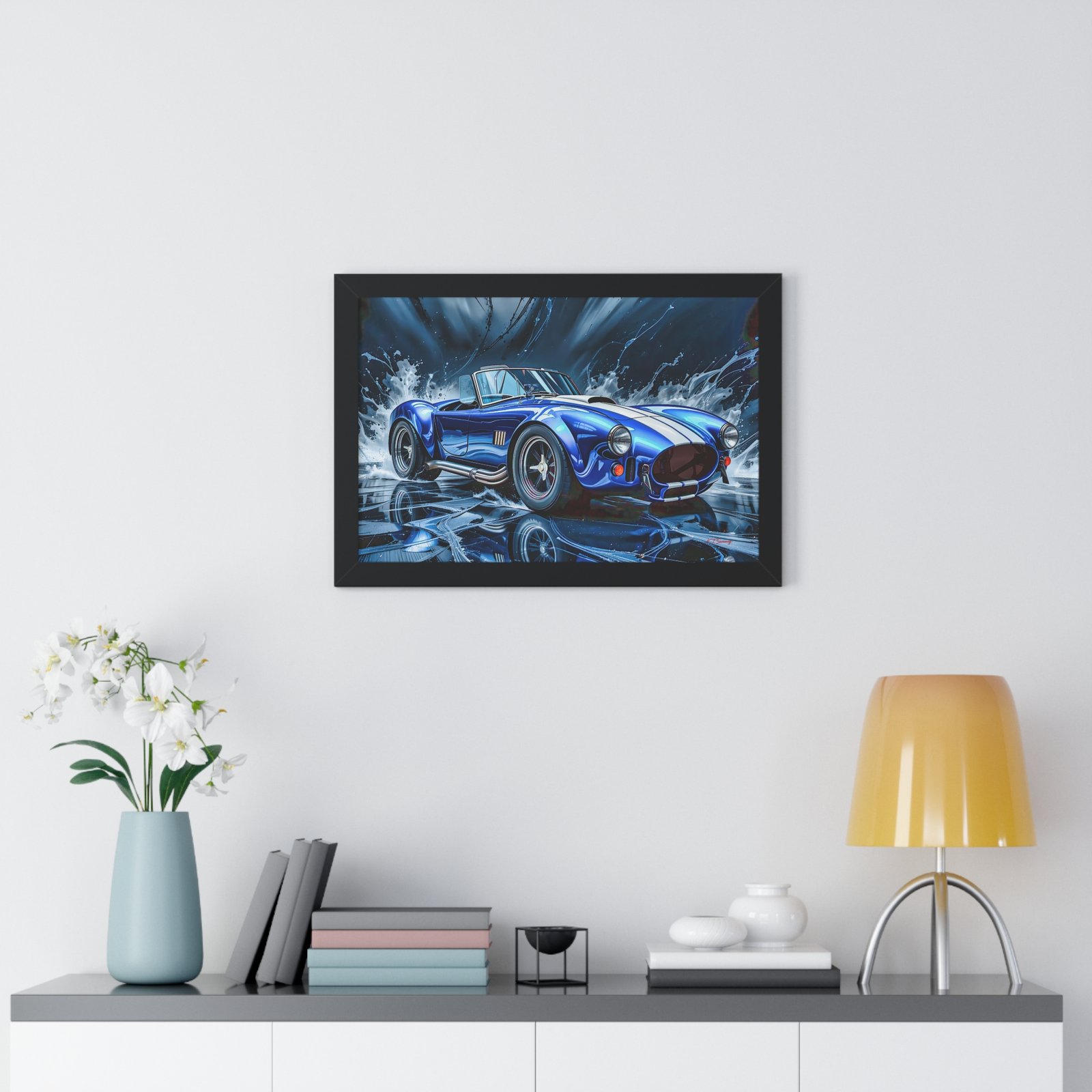 Exclusive Edition Classic Blue Shelby Cobra with White Stripes Wall Art Framed Print | Collector’s Shelby Artwork - Image 5
