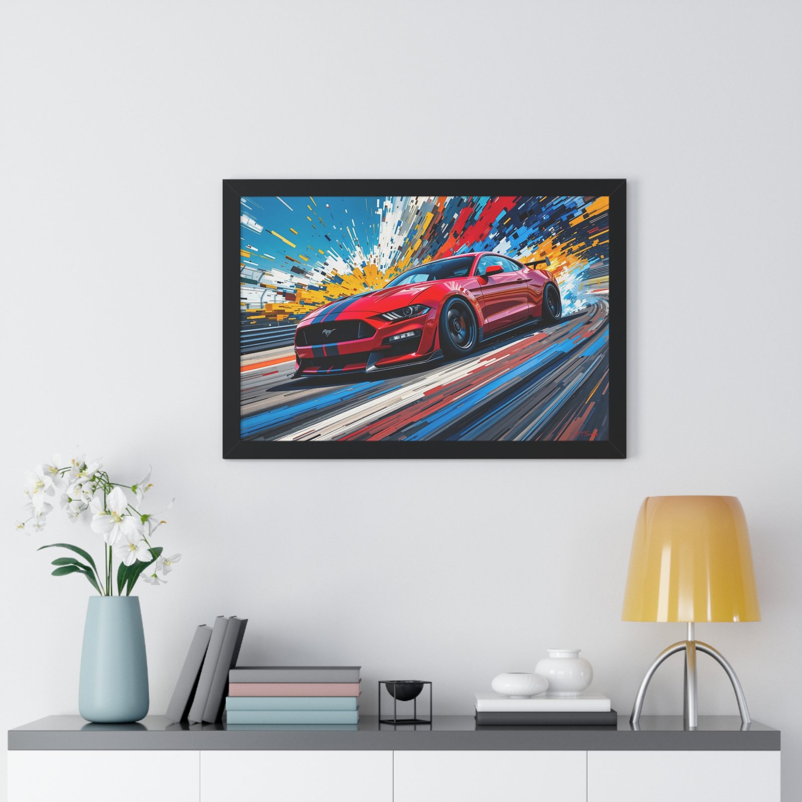Exclusive Edition Red Mustang GT Wall Art Framed Print with Exploding Color Burst Background | Collector’s Mustang Artwork - Image 8
