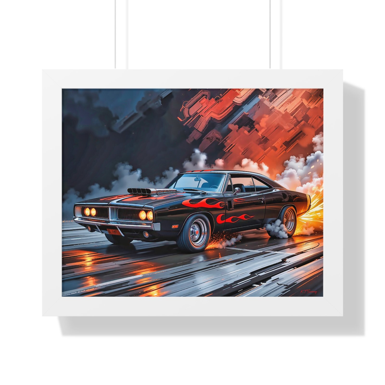 Limited Collector’s Edition 1969 Dodge Charger Hot Rod in Black with Flames Wall Art Framed Print | Classic Mopar Artwork - Image 19