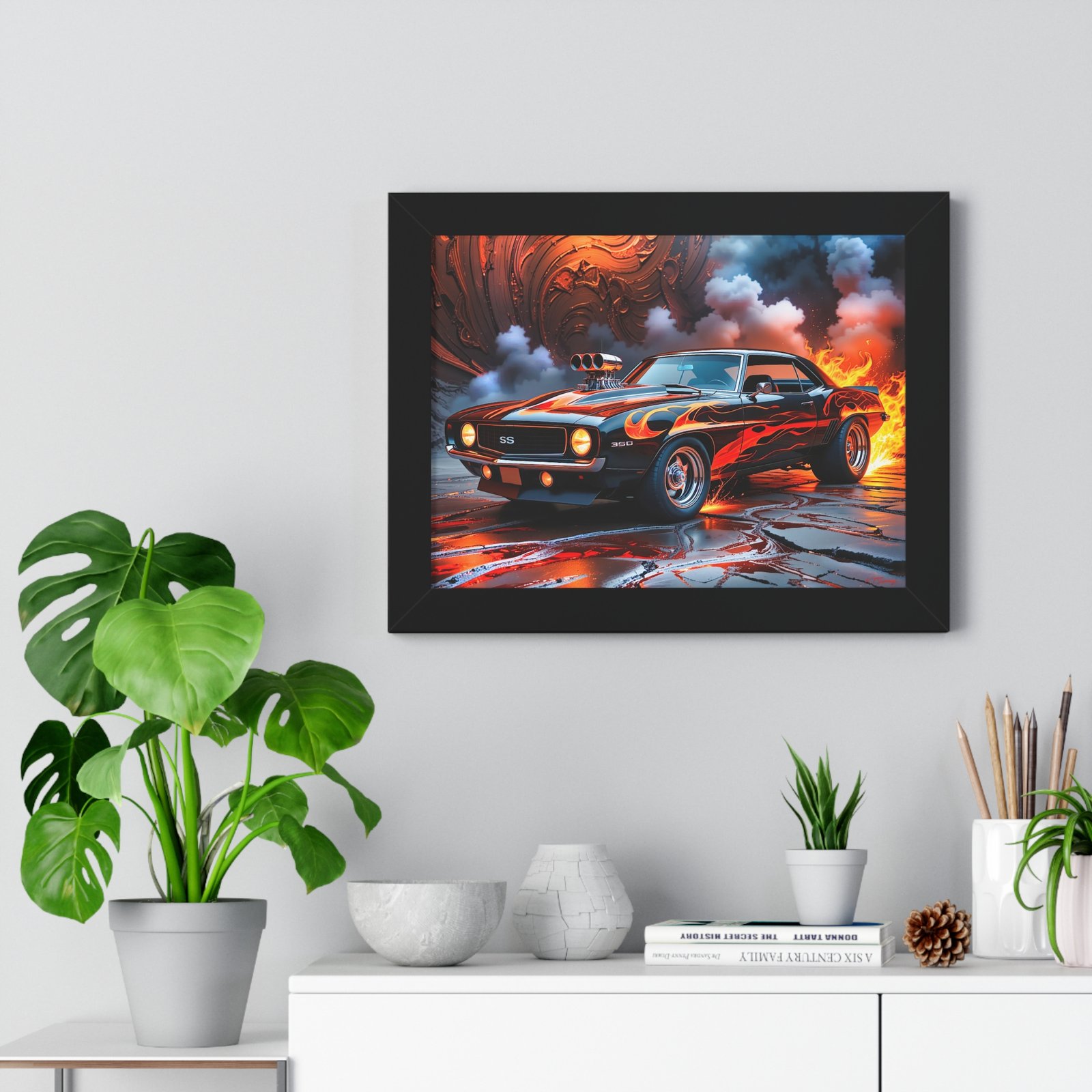 Limited Edition 1969 Camaro Hot Rod Wall Art Framed Print with Watercolor Textured Background | Collector’s Classic Camaro Artwork - Image 2