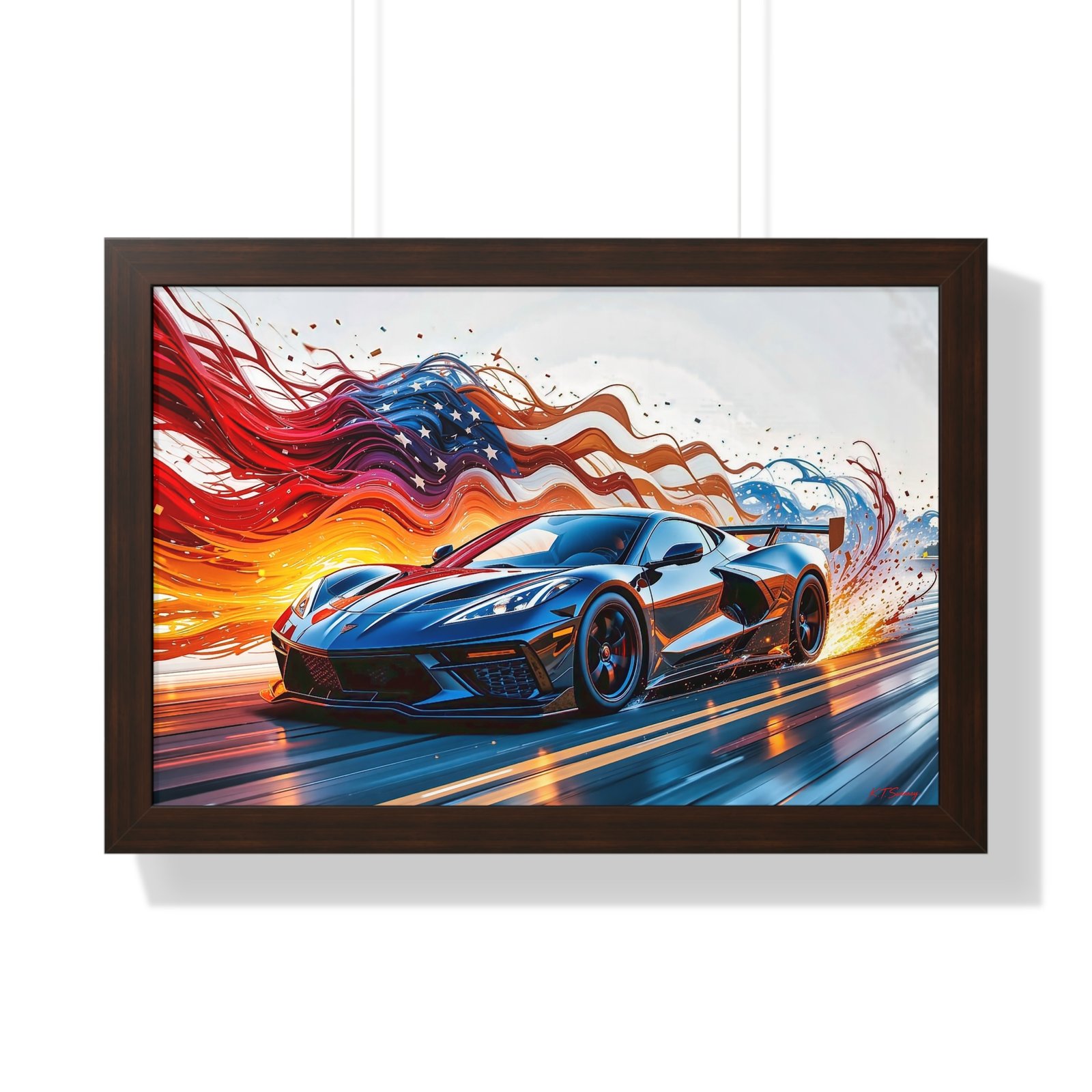 Exclusive Edition C8 Corvette with American Flag Wall Art Framed Print | Collector’s Corvette Artwork - Image 19